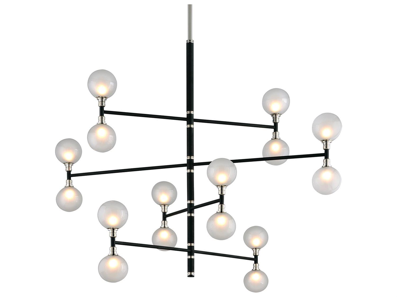Troy Lighting Andromeda 16-Light Carbide Black And Polished Nickel Glass Globe Tiered Chandelier