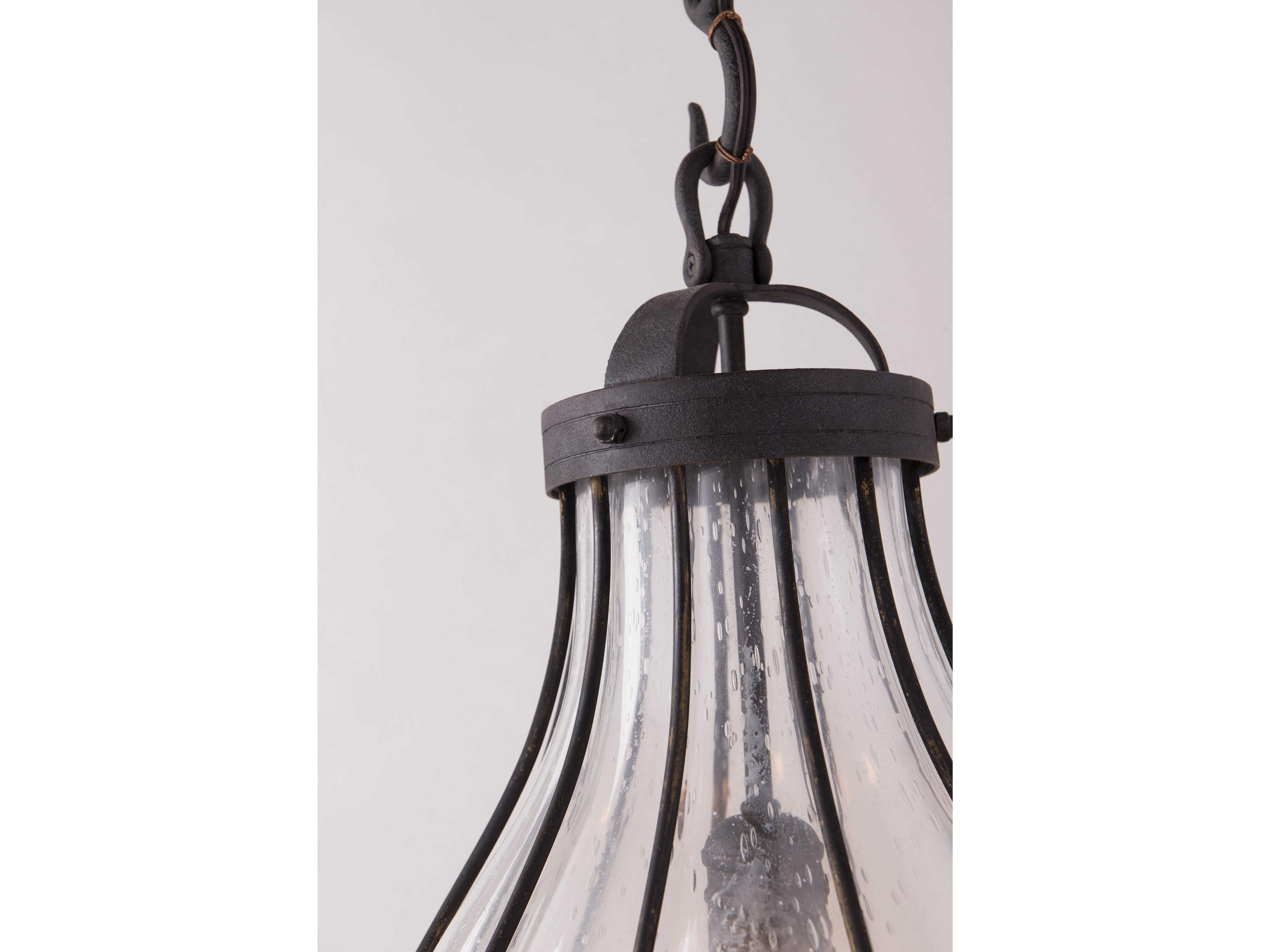 Troy Lighting Murphy 1-Light Vintage Iron With Rustic Wood Black Glass Globe Pendant