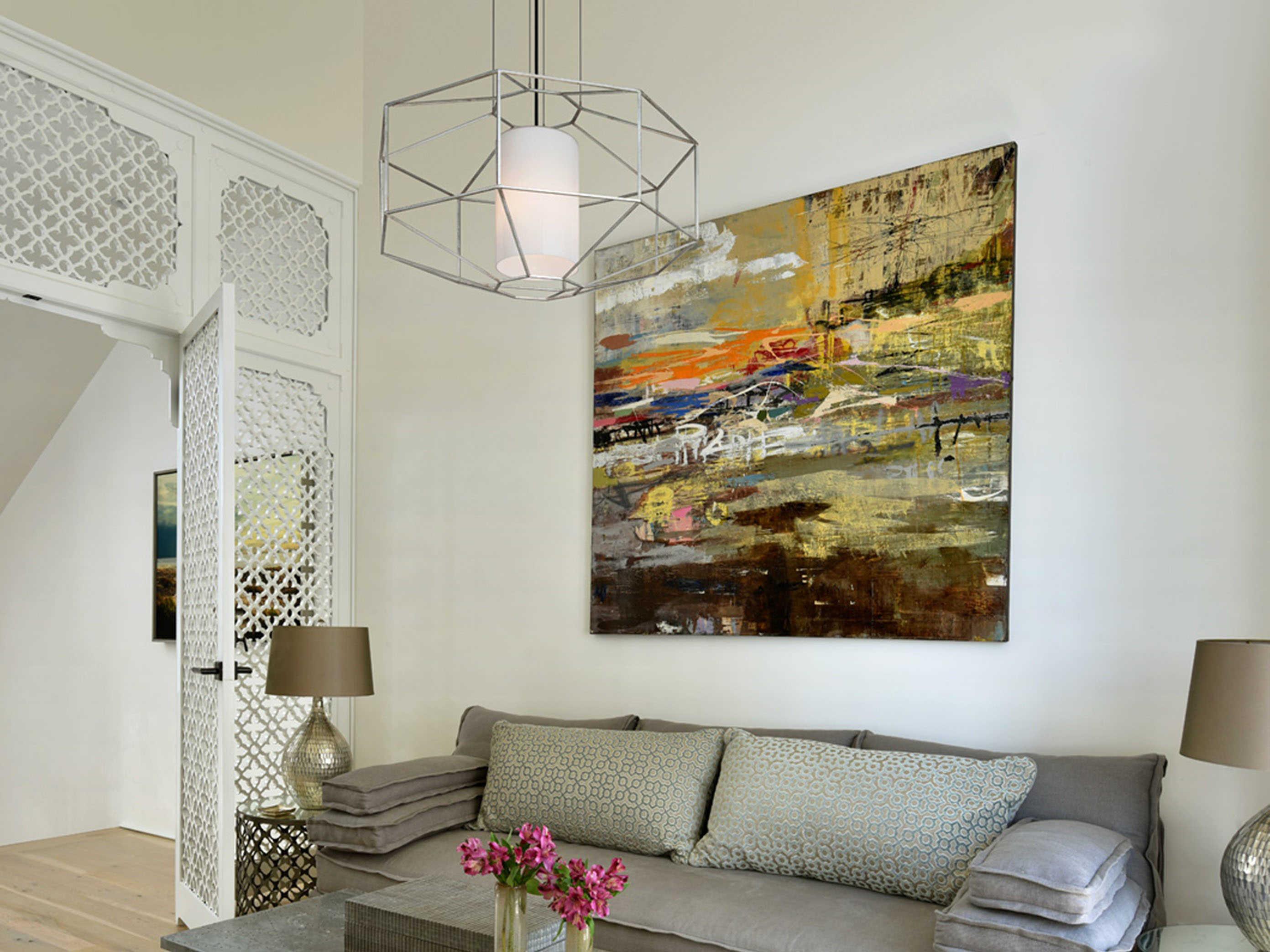 Troy Lighting Silhouette 1-Light Silver Leaf Glass Cylinder Pendant