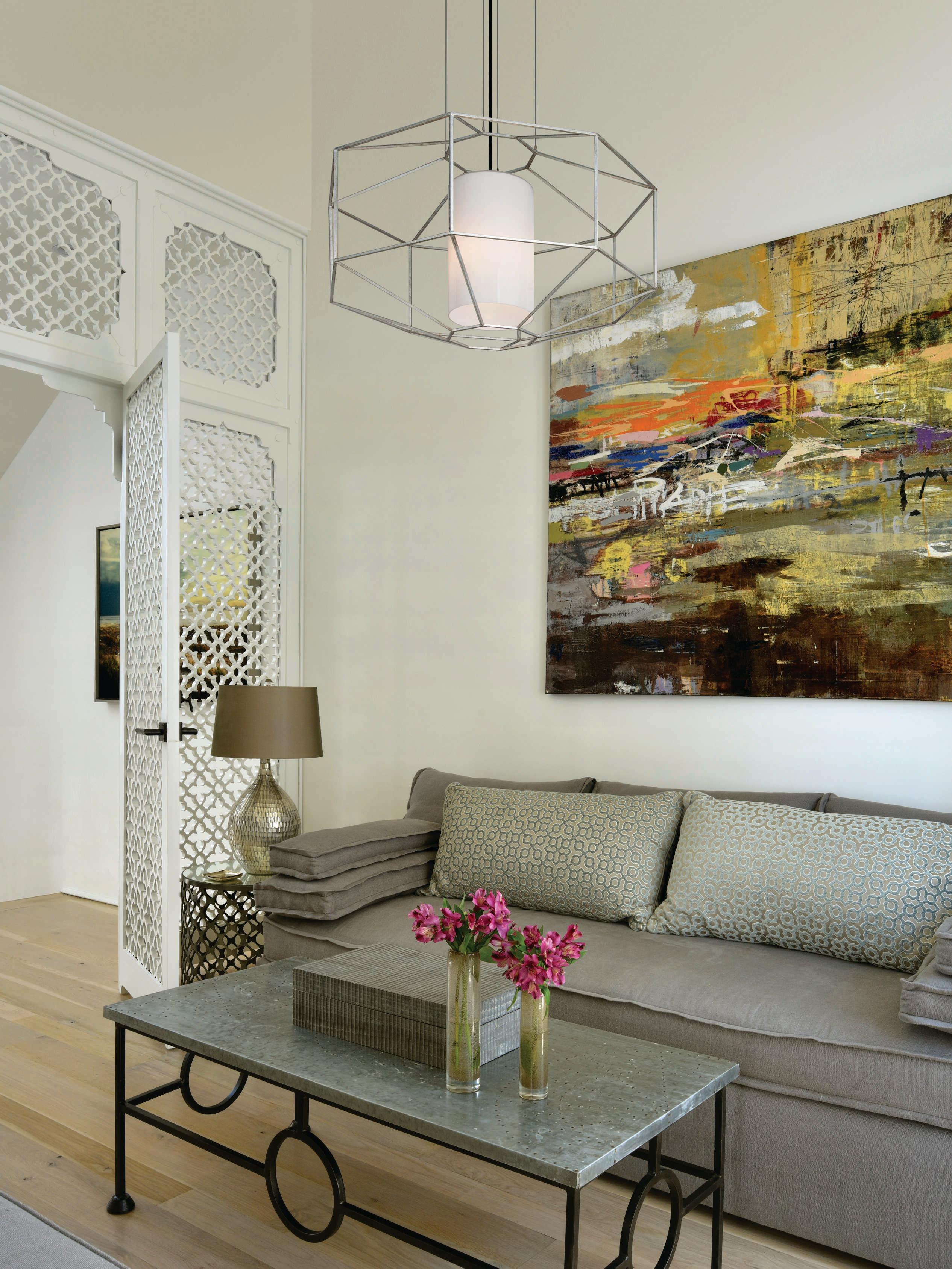 Troy Lighting Silhouette 1-Light Silver Leaf Glass Cylinder Pendant