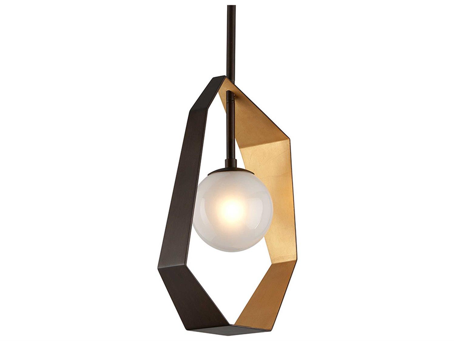 Troy Lighting Origami 1-Light Bronze With Gold Leaf Glass LED Globe Mini Pendant