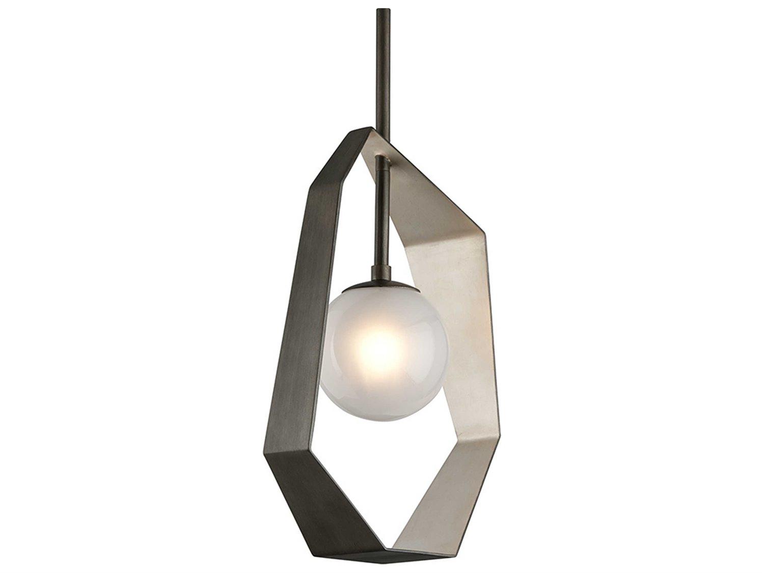 Troy Lighting Origami 1-Light Graphite With Silver Leaf Glass LED Globe Mini Pendant
