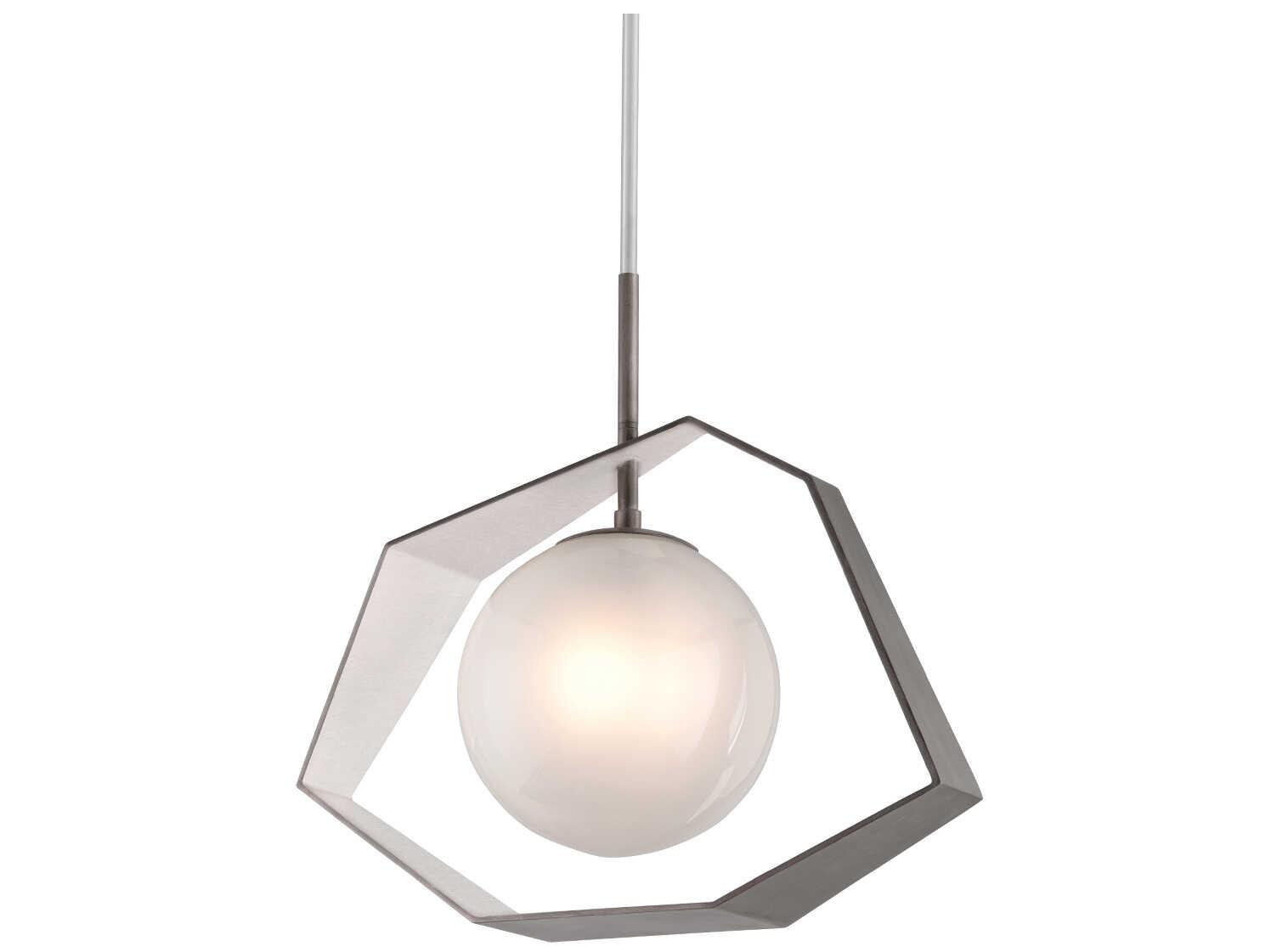 Troy Lighting Origami 1-Light Graphite With Silver Leaf Gray Glass LED Globe Pendant