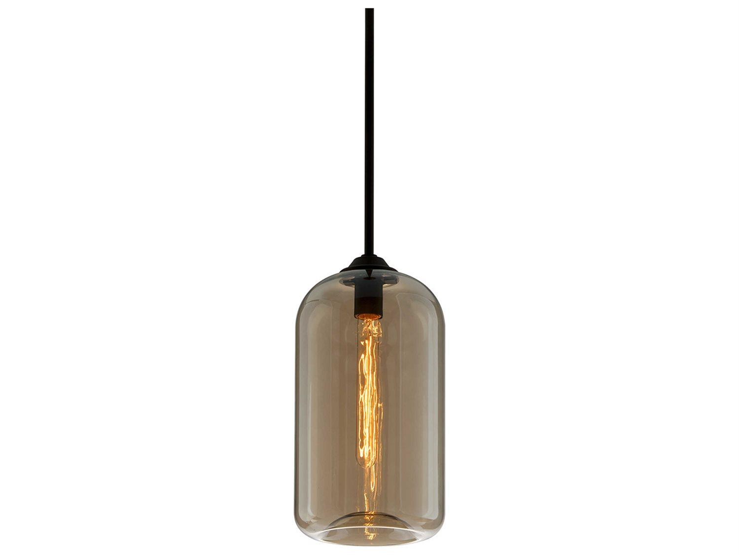 Troy Lighting District 1-Light Satin Black Glass Cylinder Mini Pendant