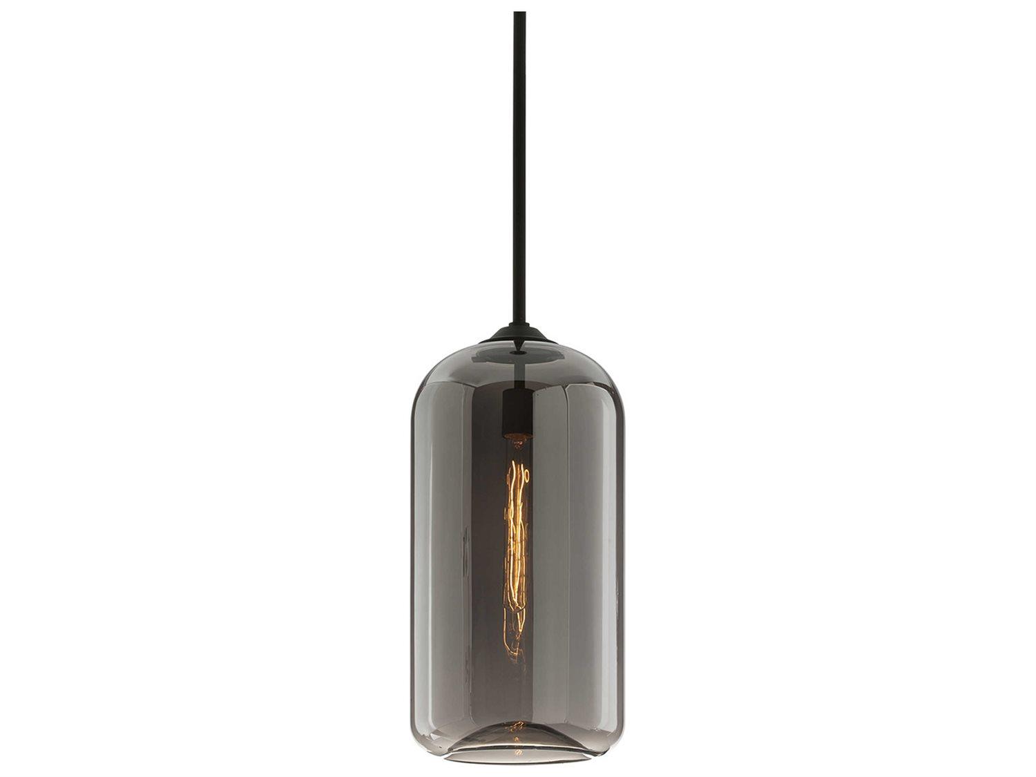 Troy Lighting District 1-Light Satin Black Glass Cylinder Mini Pendant
