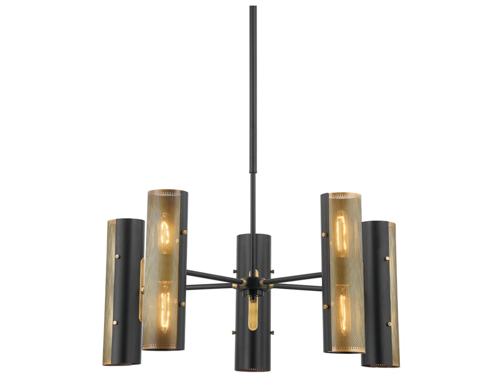 Troy Lighting Mikka 10-Light Patina Brass Black Chandelier
