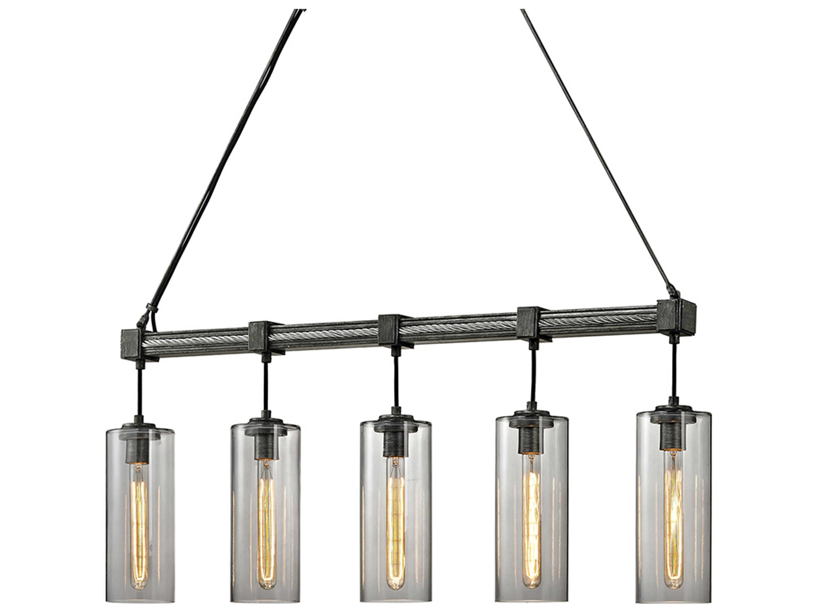 Troy Lighting Union Square 5-Light Graphite Gray Glass Cylinder Island Pendant