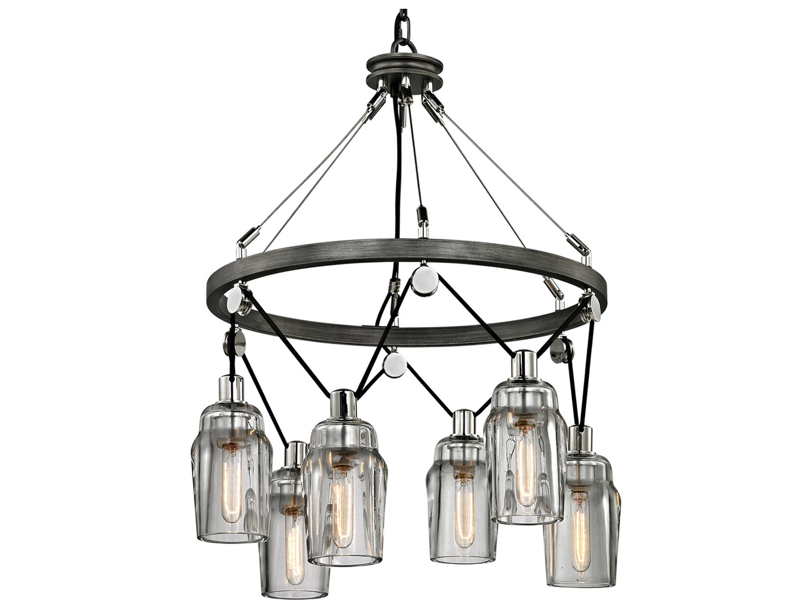 Troy Lighting Citizen 6-Light Graphite Gray Glass Cylinder Pendant