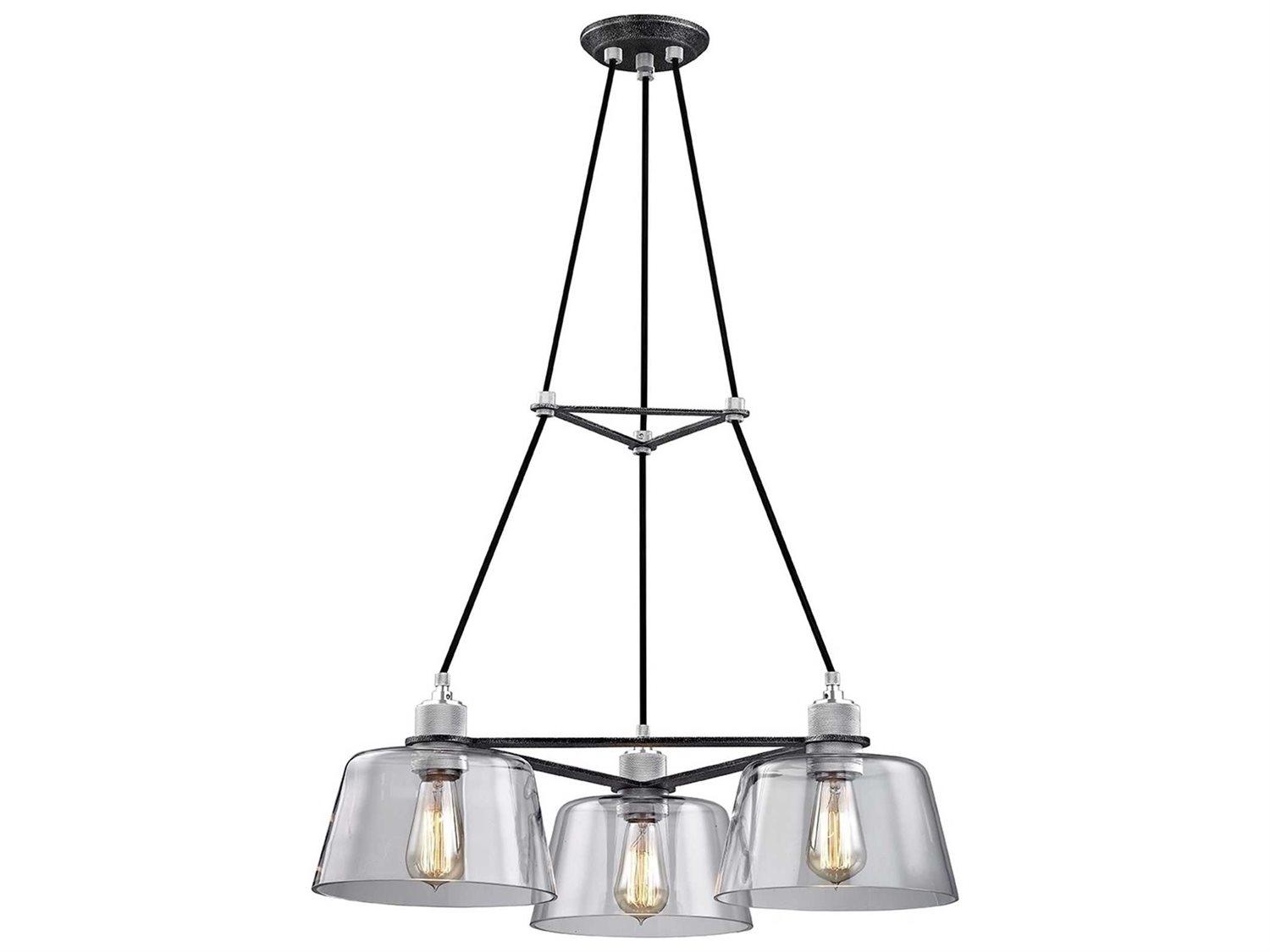 Troy Lighting Audiophile 3-Light Old Silver Glass Empire Geometric Chandelier