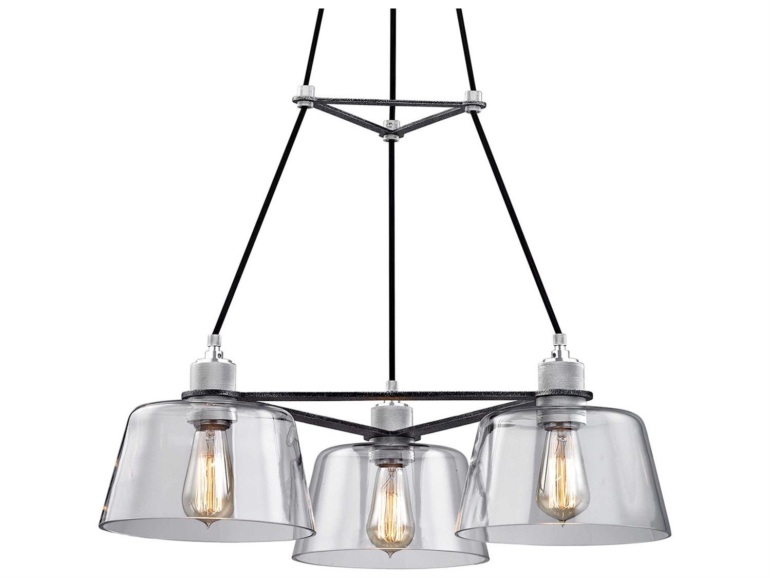 Troy Lighting Audiophile 3-Light Old Silver Glass Empire Geometric Chandelier