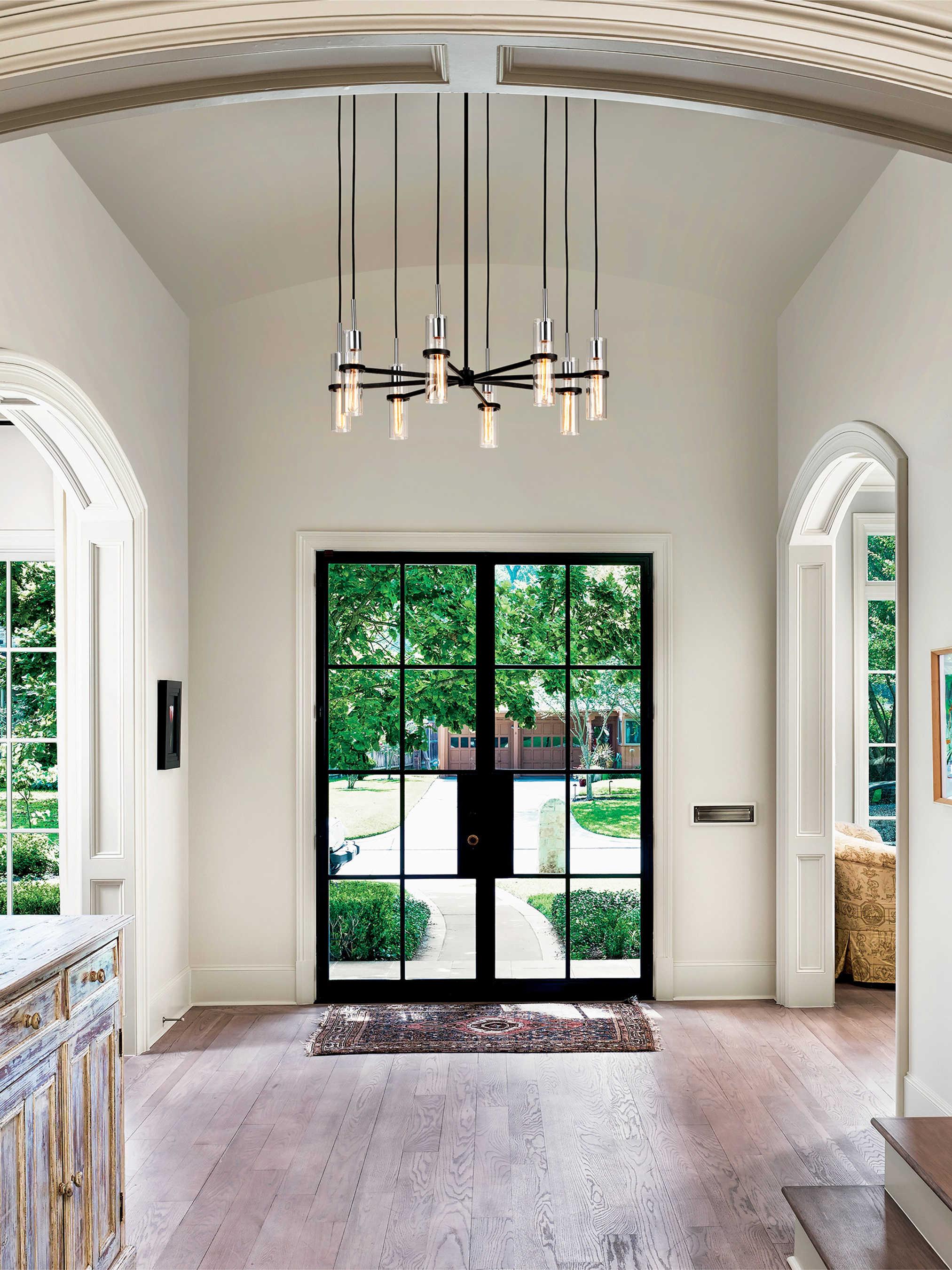 Troy Lighting Xavier 8-Light Vintage Iron Black Glass Cylinder Pendant