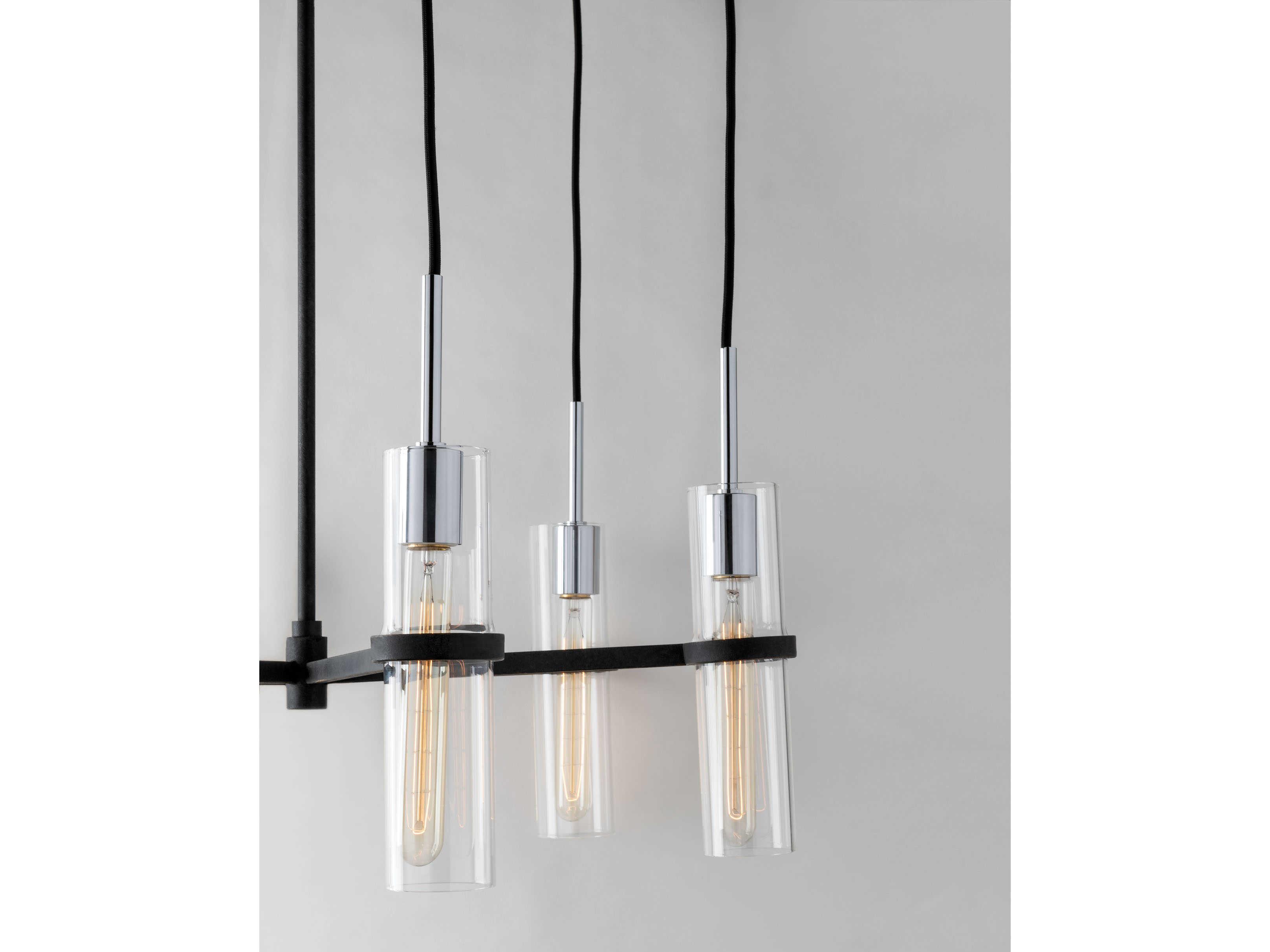 Troy Lighting Xavier 9-Light Vintage Iron Black Glass Cylinder Island Pendant