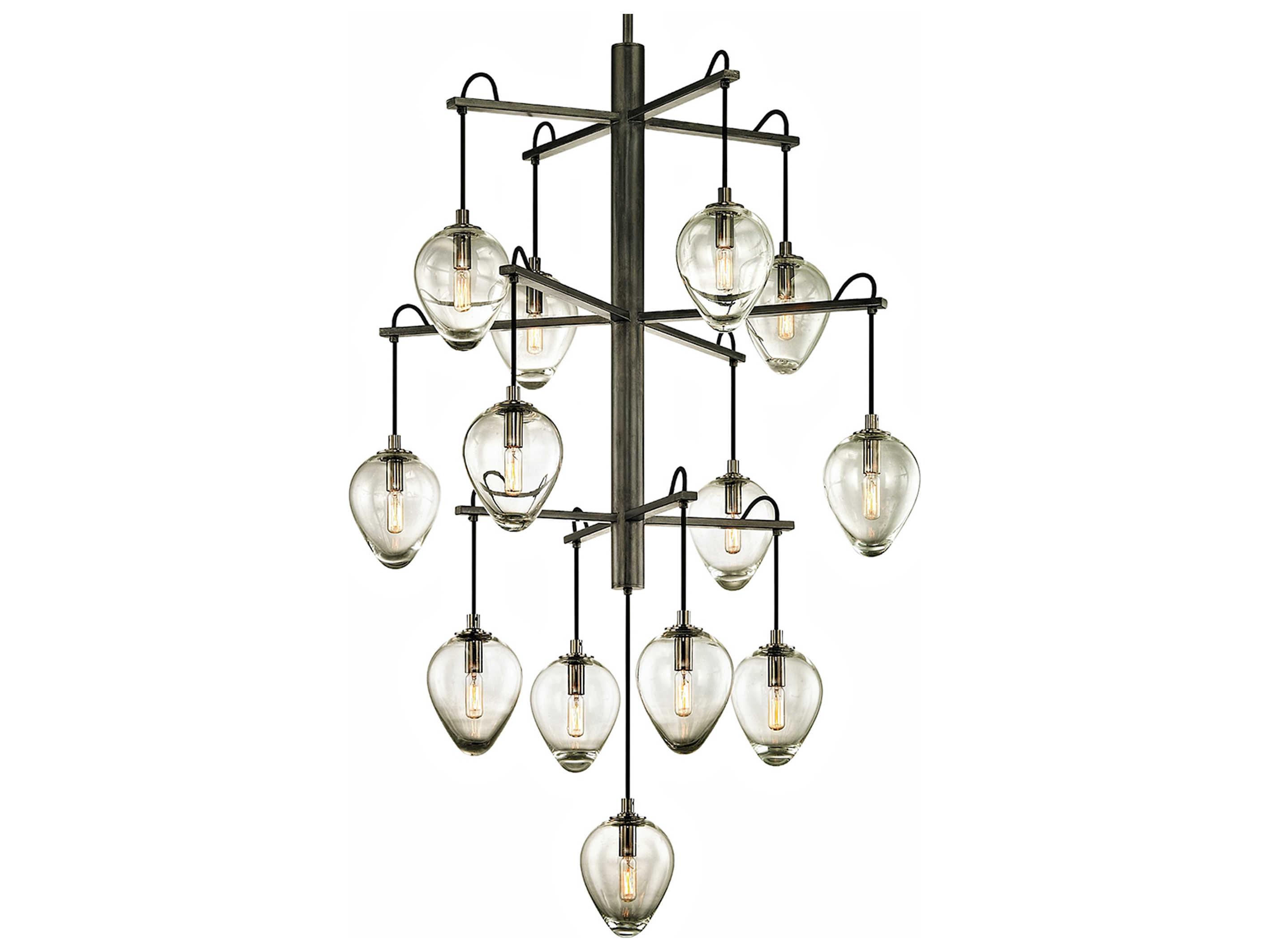 Troy Lighting Brixton 13-Light Gunmetal Glass Tiered Pendant