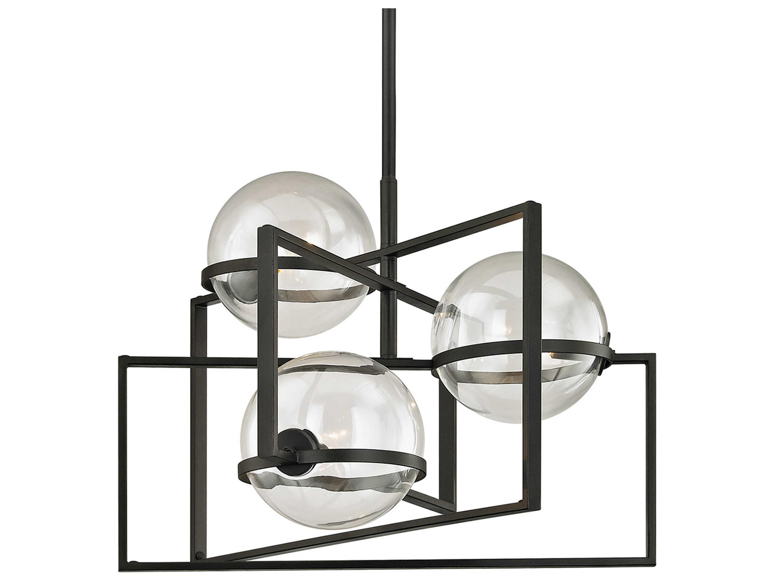 Troy Lighting Elliot 3-Light Textured Black Glass Globe Pendant