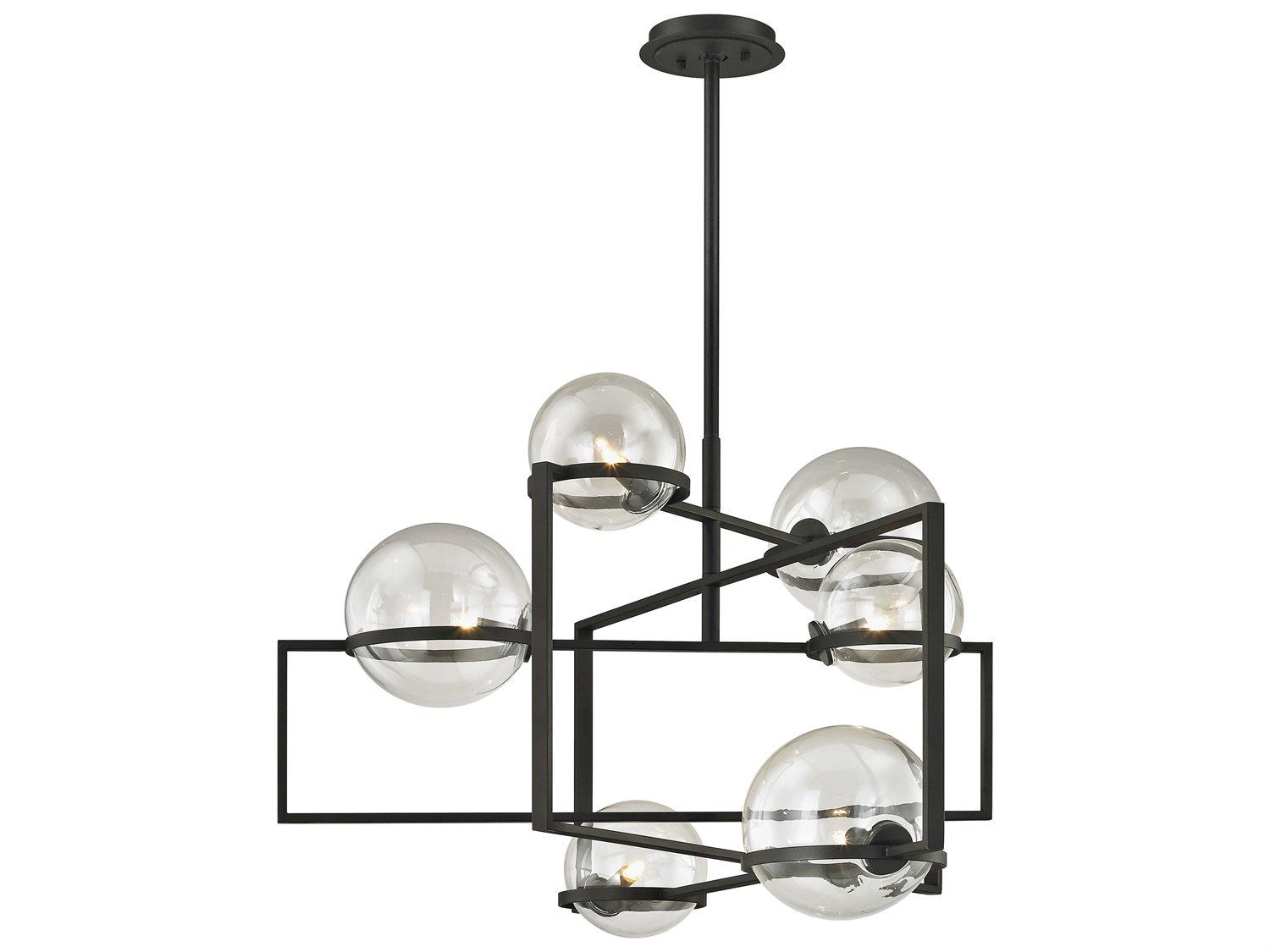 Troy Lighting Elliot 6-Light Textured Black Glass Globe Pendant