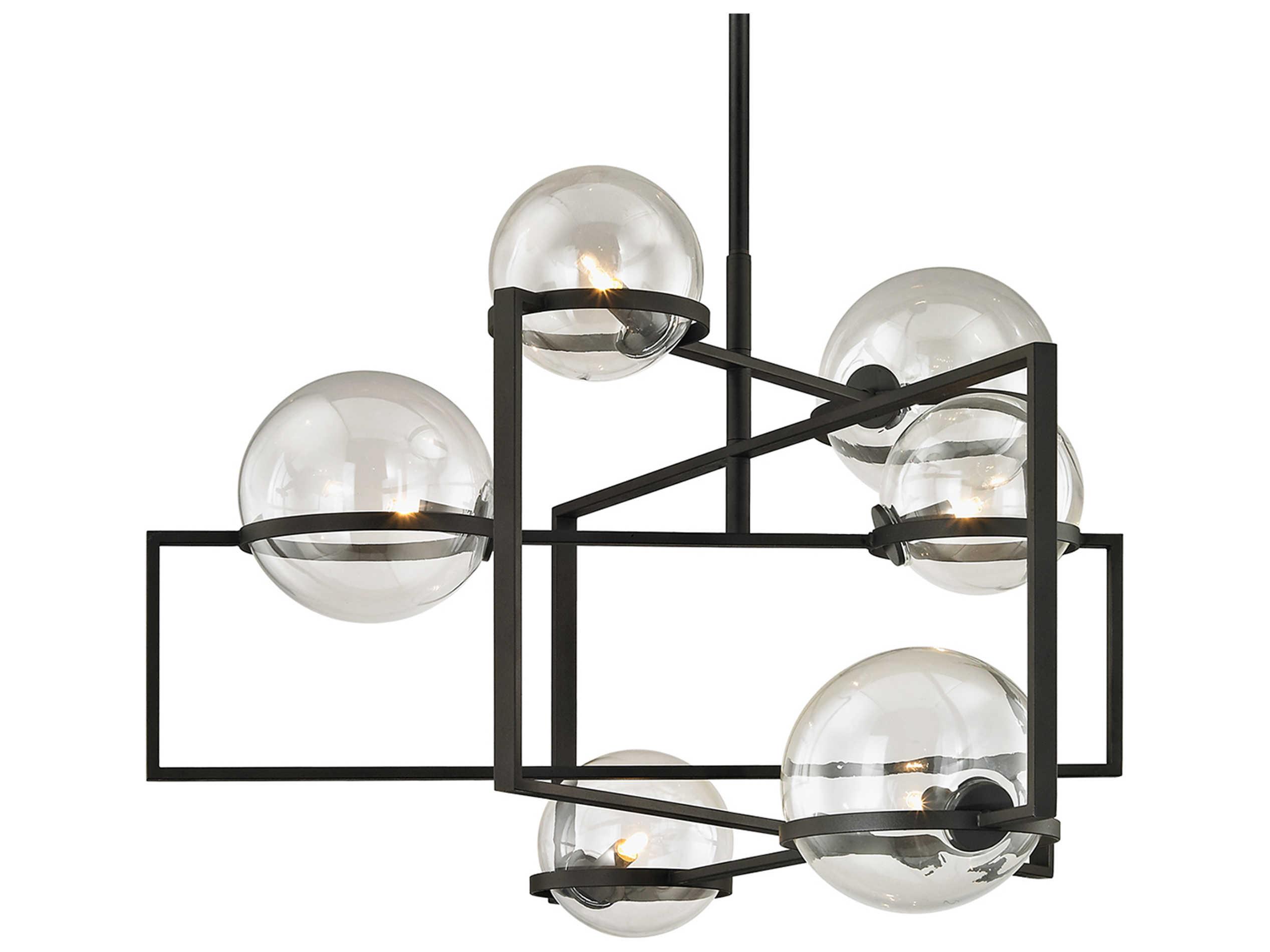Troy Lighting Elliot 6-Light Textured Black Glass Globe Pendant