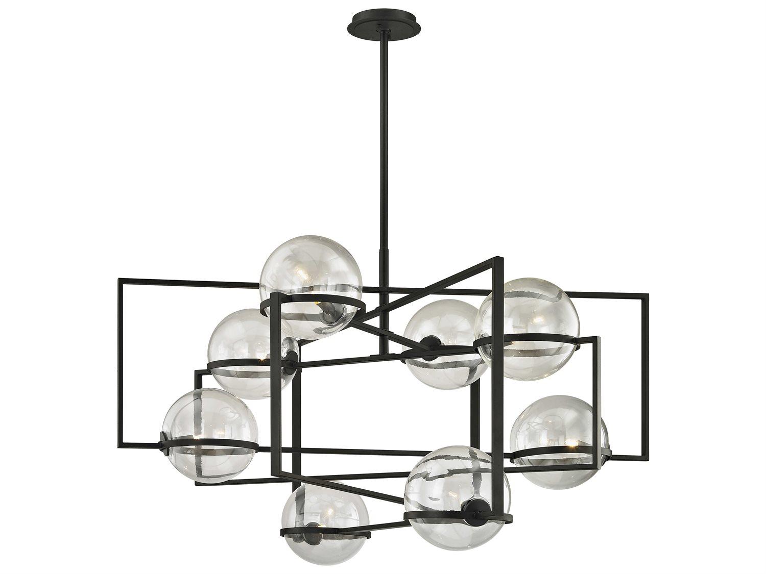 Troy Lighting Elliot 8-Light Textured Black Glass Globe Pendant