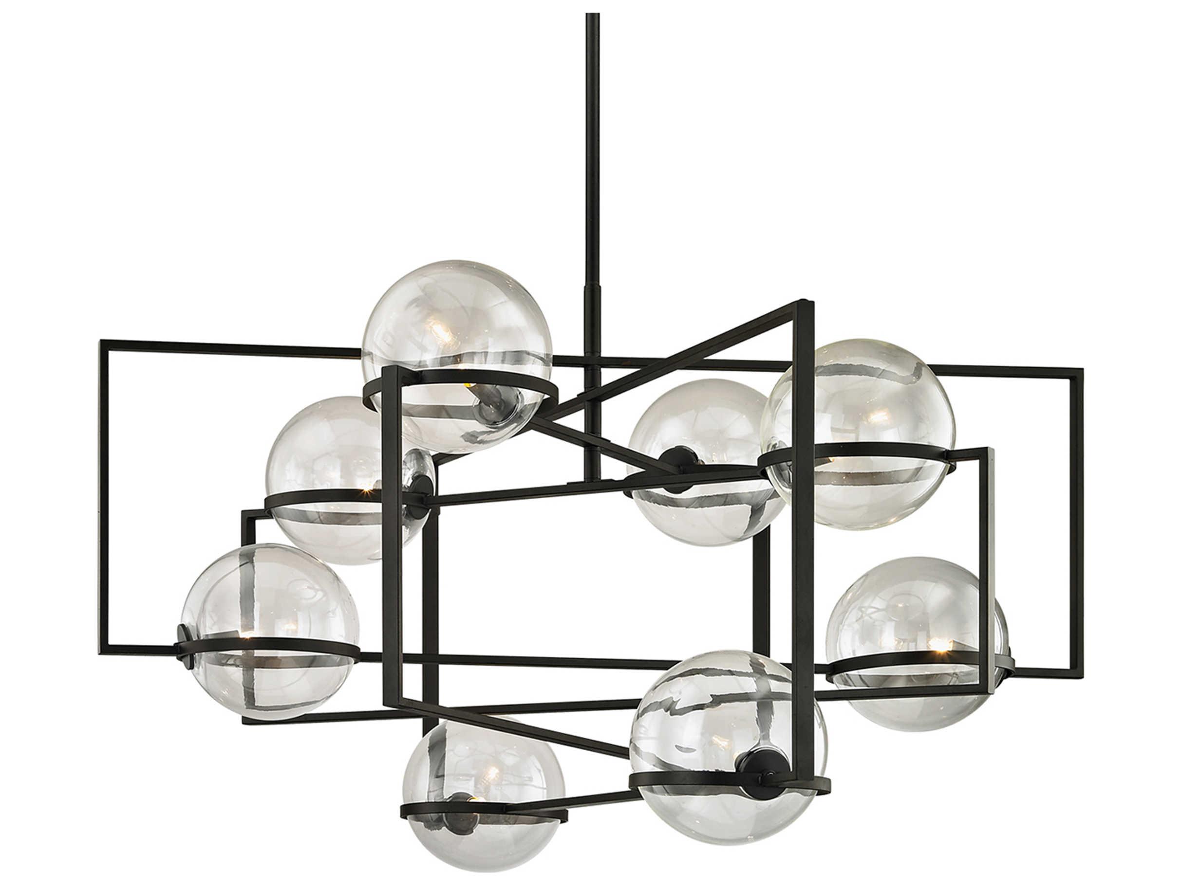 Troy Lighting Elliot 8-Light Textured Black Glass Globe Pendant