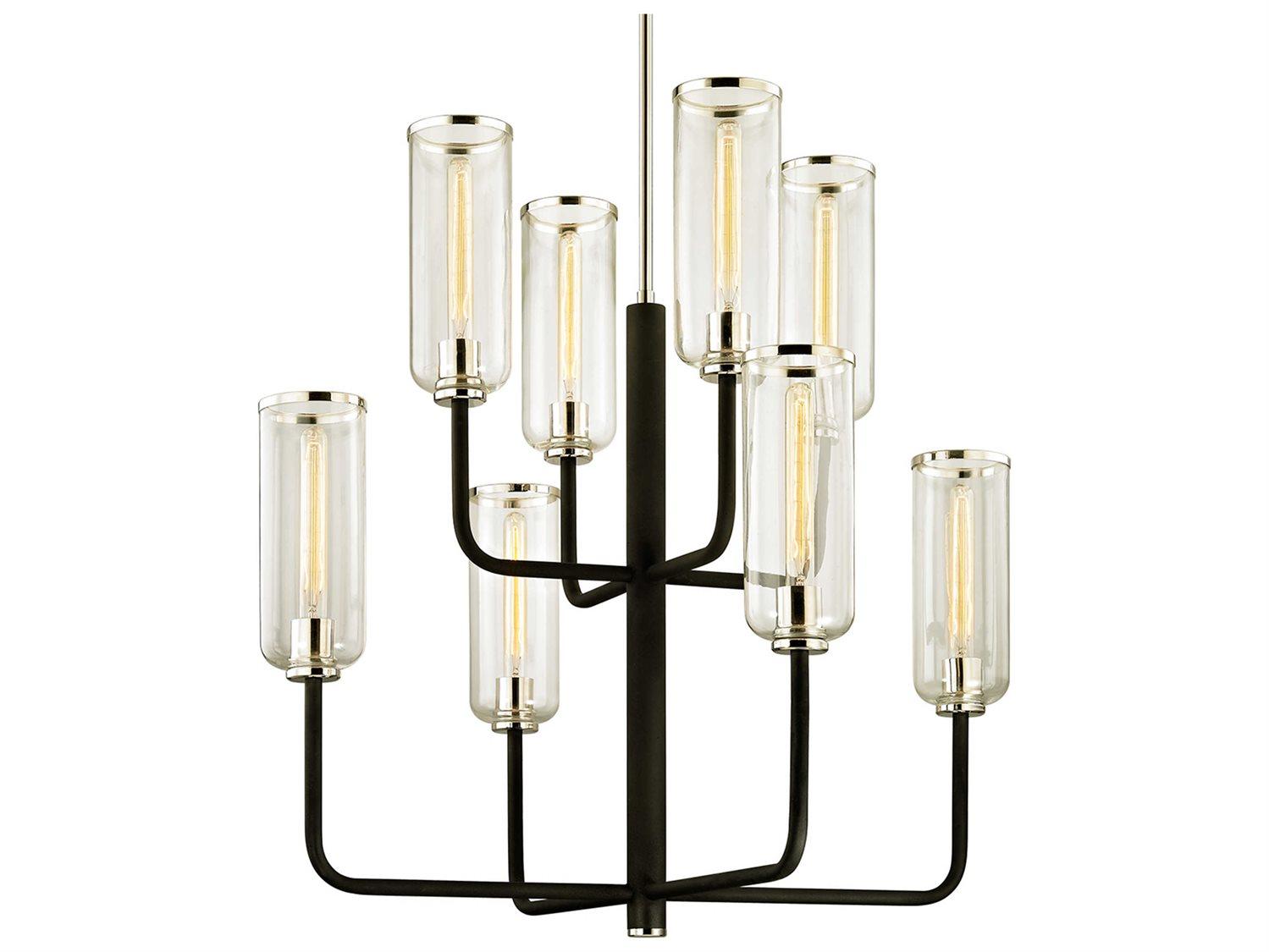 Troy Lighting Aeon 8-Light Carbide Black Glass Cylinder Tiered Chandelier