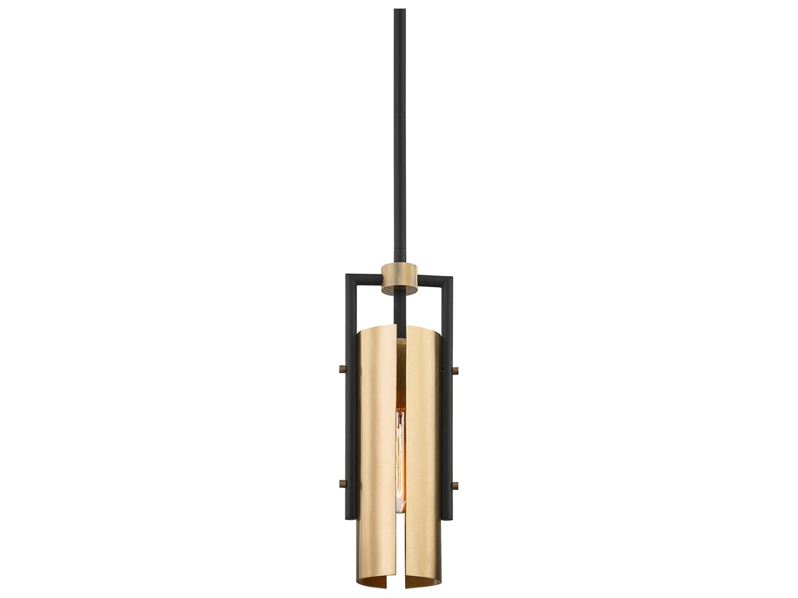 Troy Lighting Emerson 1-Light Carbide Black Brushed Brass Cylinder Sputnik Mini Pendant