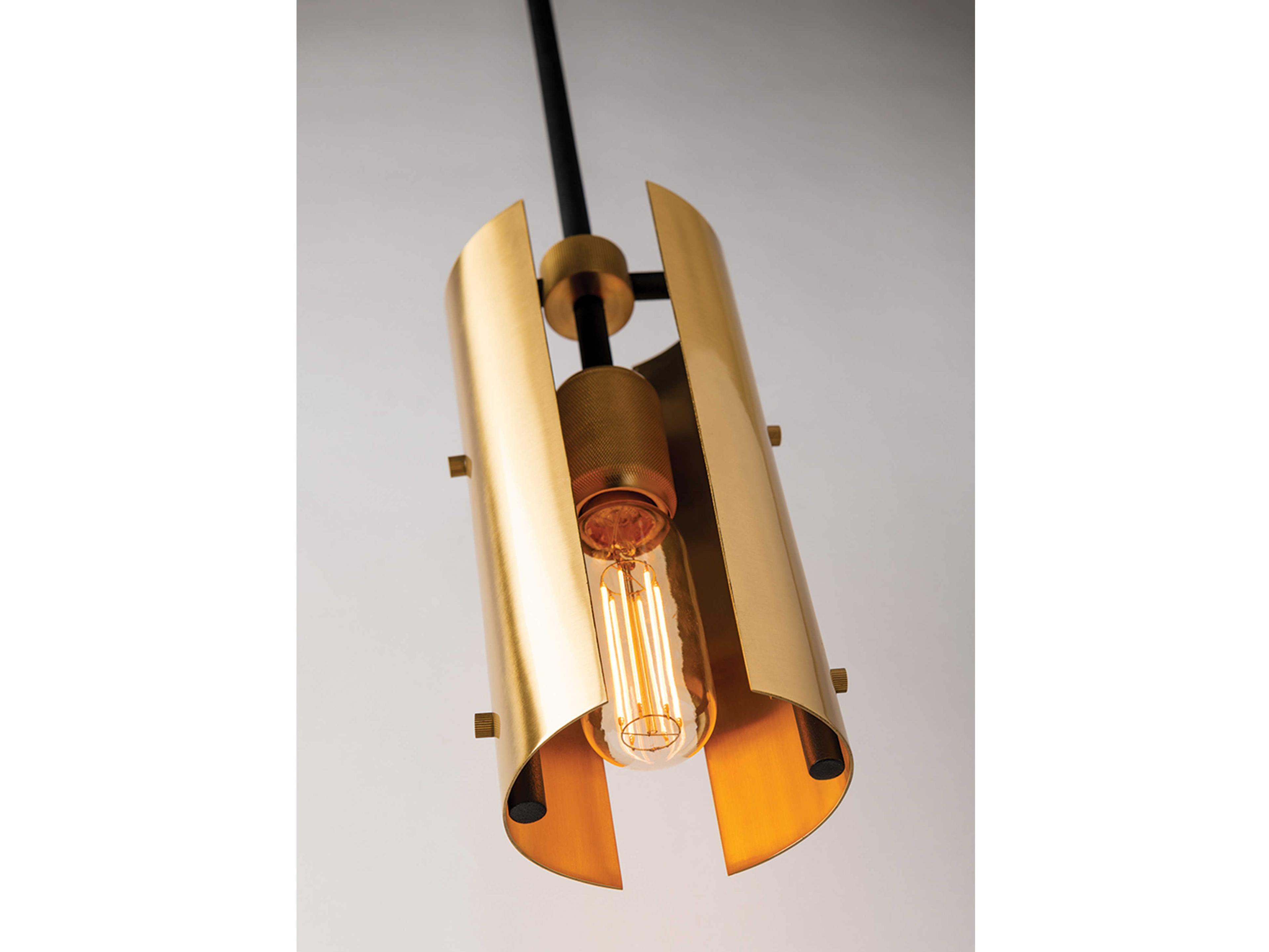 Troy Lighting Emerson 1-Light Carbide Black Brushed Brass Cylinder Sputnik Mini Pendant