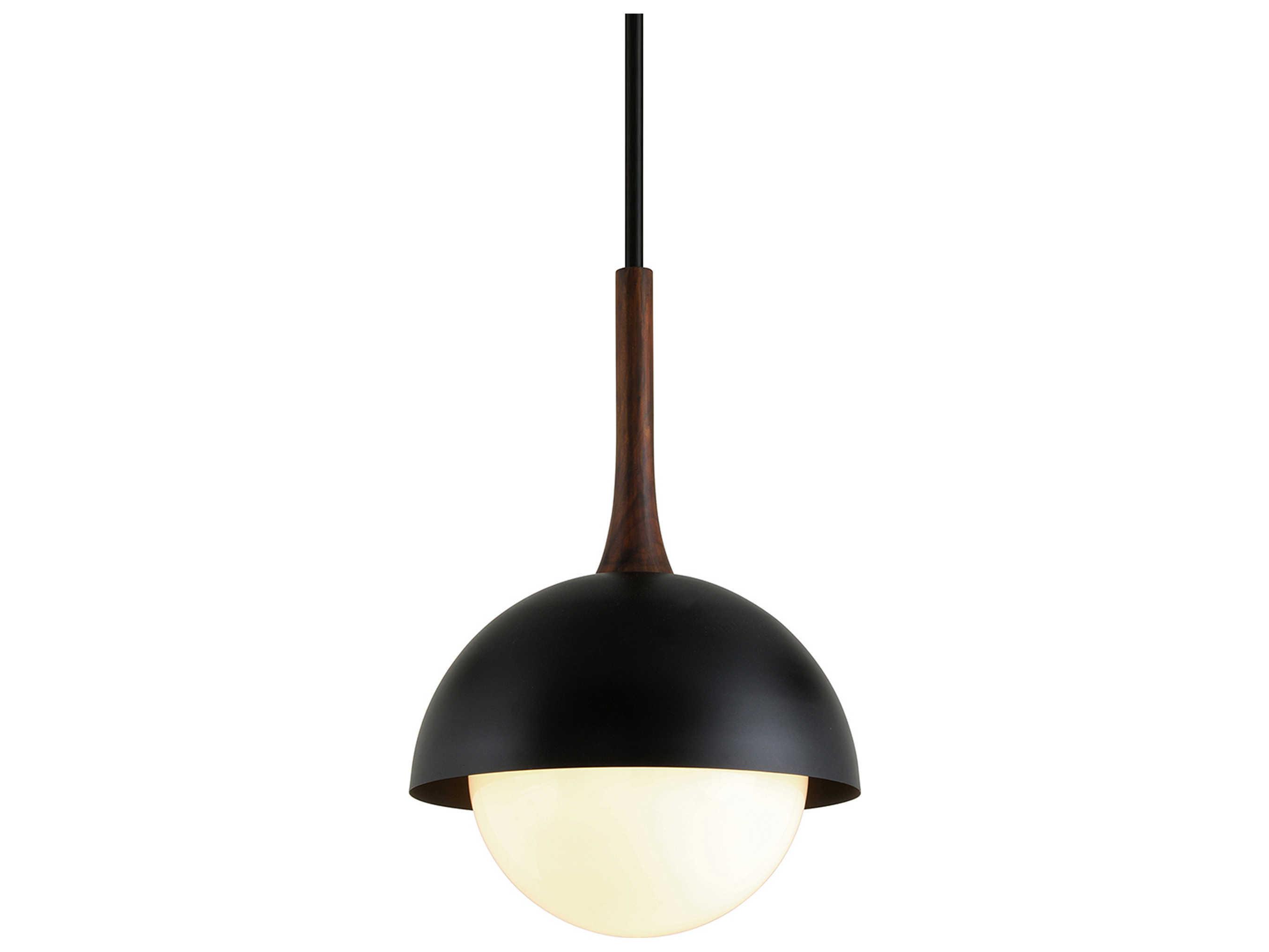 Troy Lighting Cadet 1-Light Black Natural Acacia Brown Glass Globe Pendant