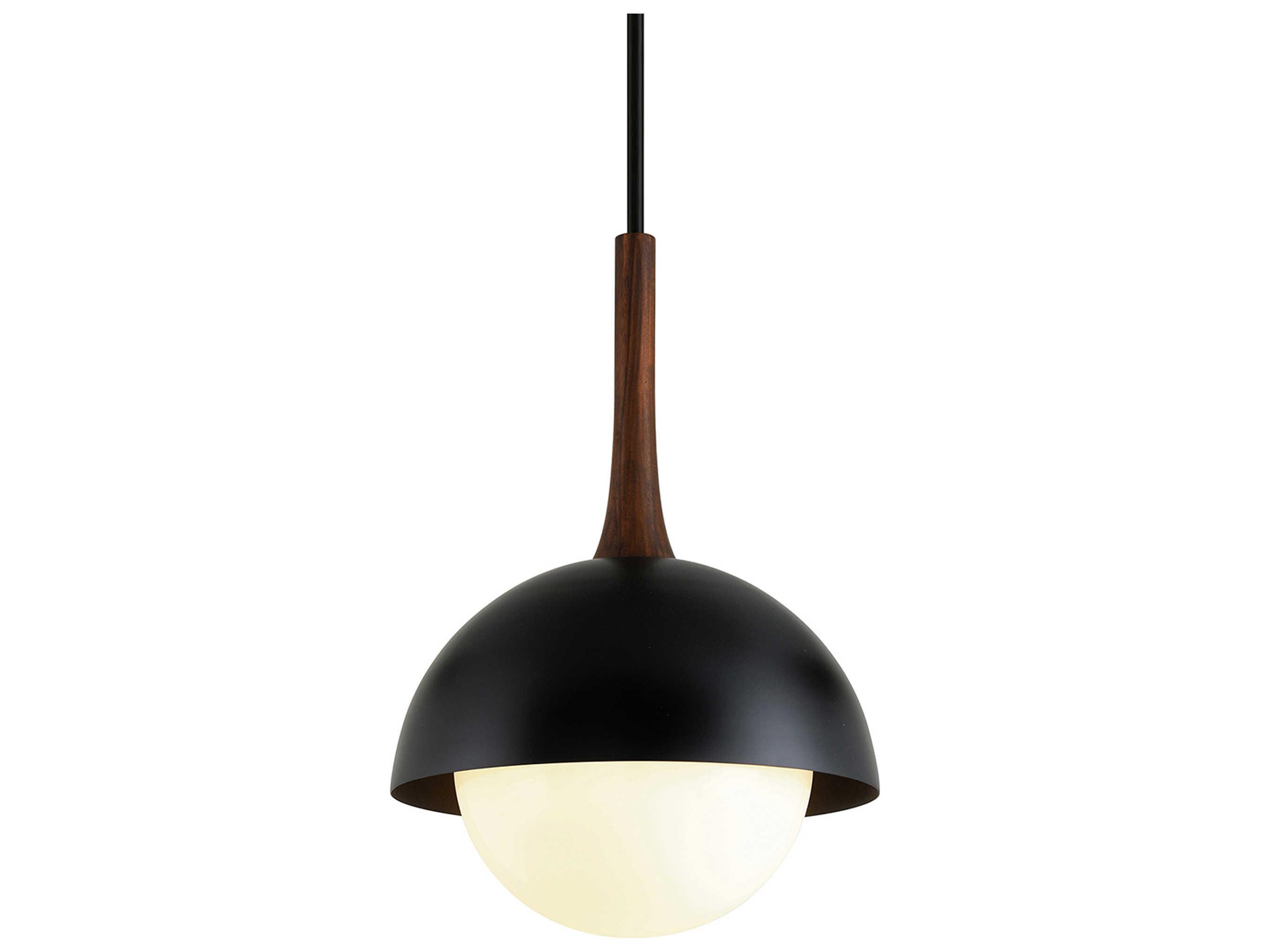 Troy Lighting Cadet 1-Light Black Natural Acacia Brown Glass Globe Pendant