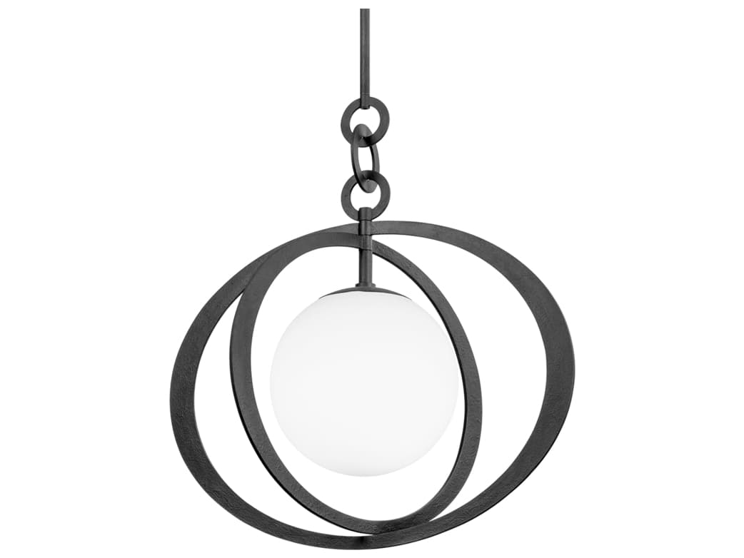Troy Lighting Olancha 1-Light Vintage Gold Leaf Black Glass Globe Pendant