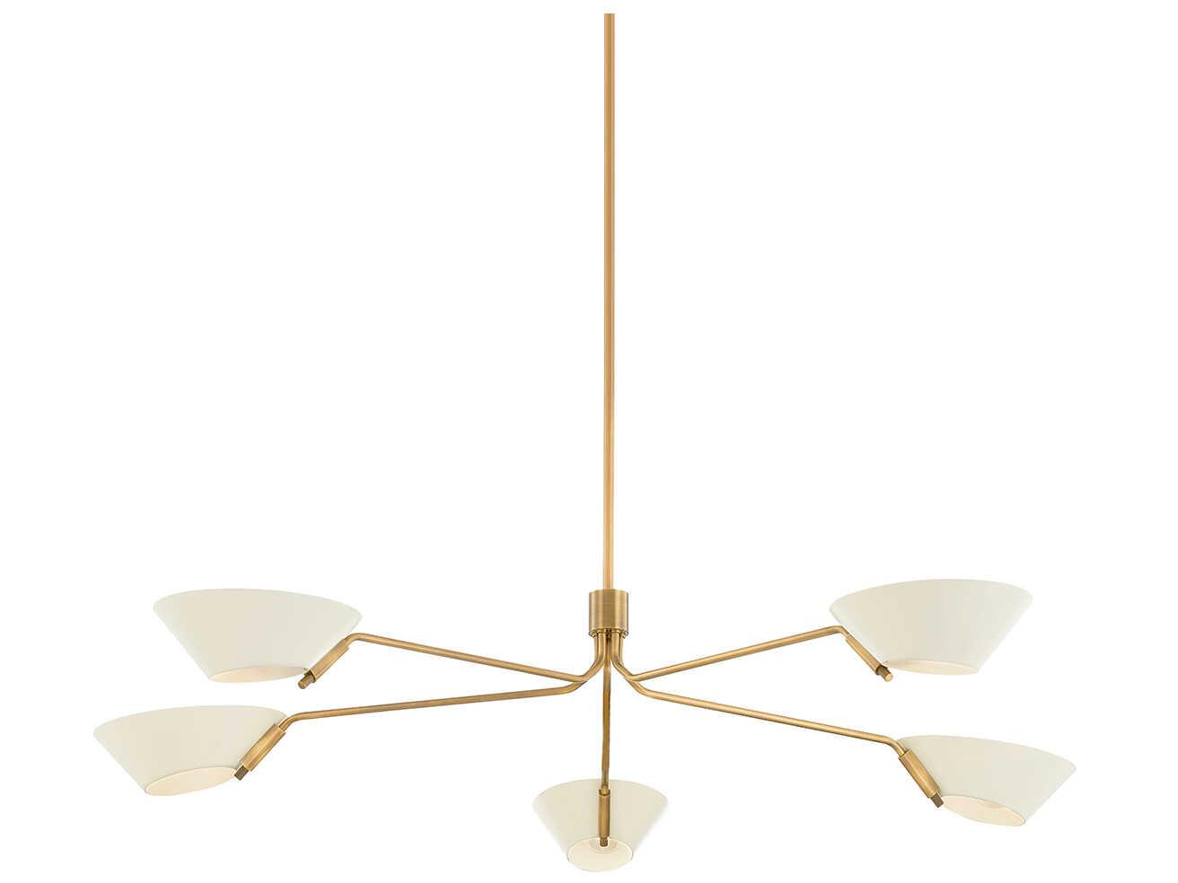 Troy Lighting Sacramento 5-Light Patina Brass Soft Sand Off White Linear Chandelier