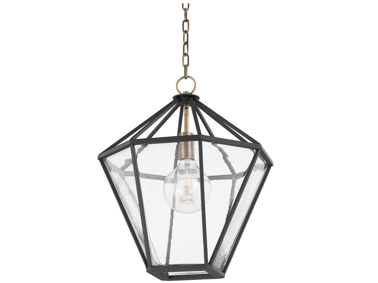 Troy Lighting Moss 1-Light Patina Brass Texture Black Glass Geometric Pendant