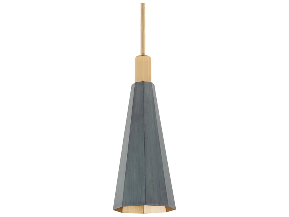 Troy Lighting Huntley 1-Light Patina Brass Gray Mini Pendant