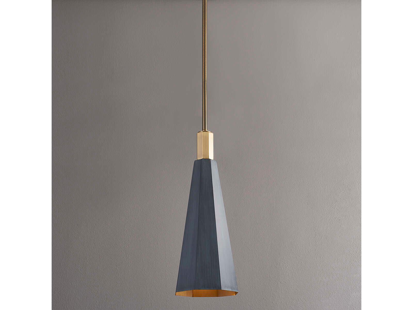 Troy Lighting Huntley 1-Light Patina Brass Gray Mini Pendant