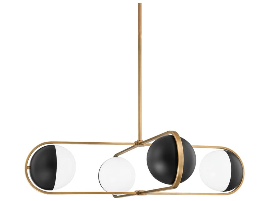 Troy Lighting Willard 4-Light Patina Brass Black Glass Globe Chandelier