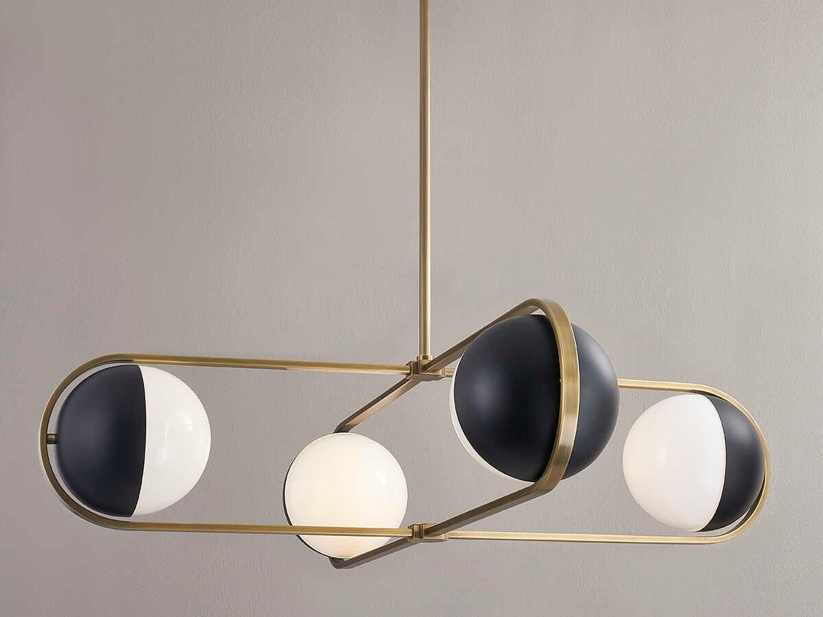 Troy Lighting Willard 4-Light Patina Brass Black Glass Globe Chandelier