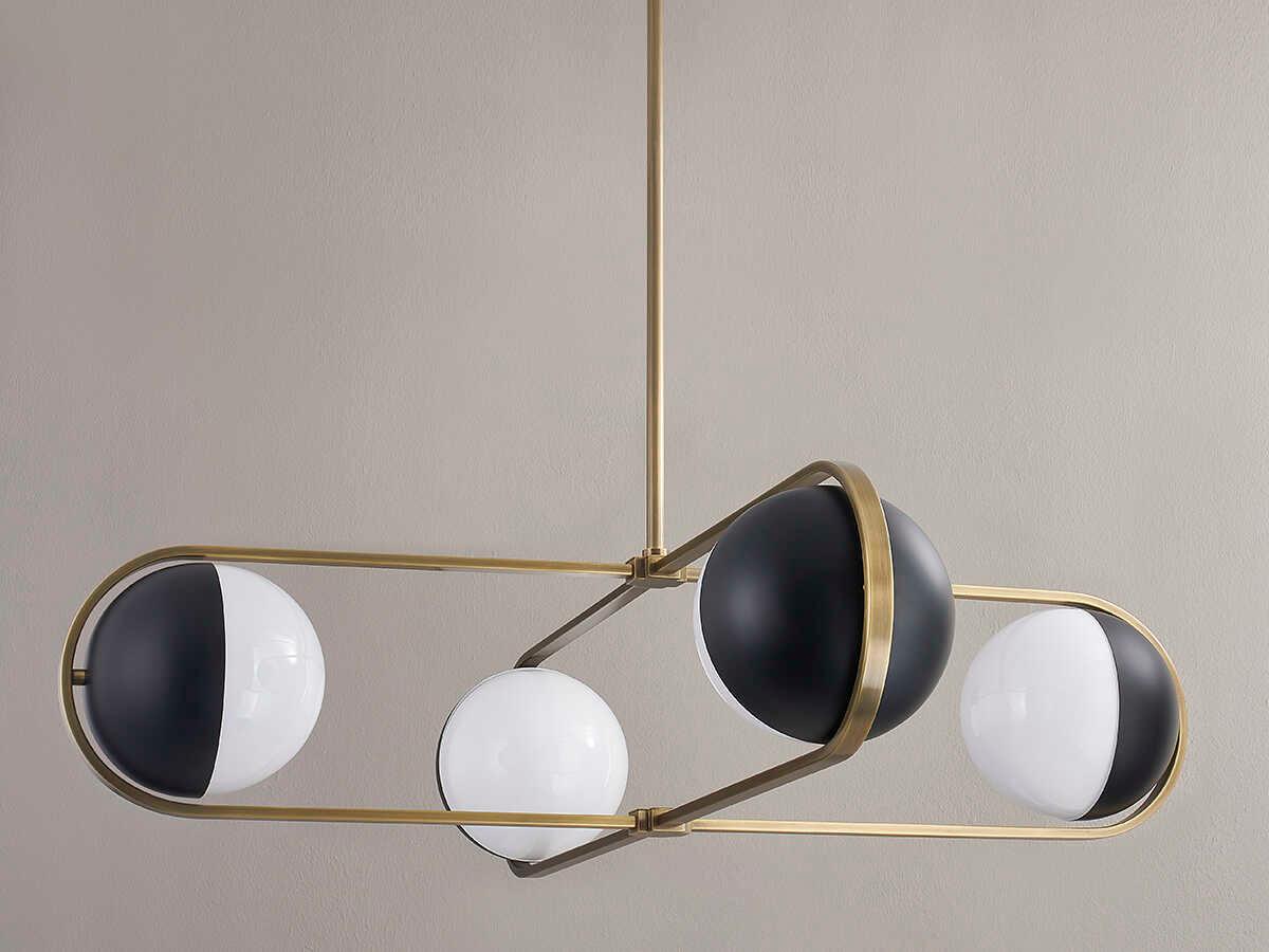 Troy Lighting Willard 4-Light Patina Brass Black Glass Globe Chandelier