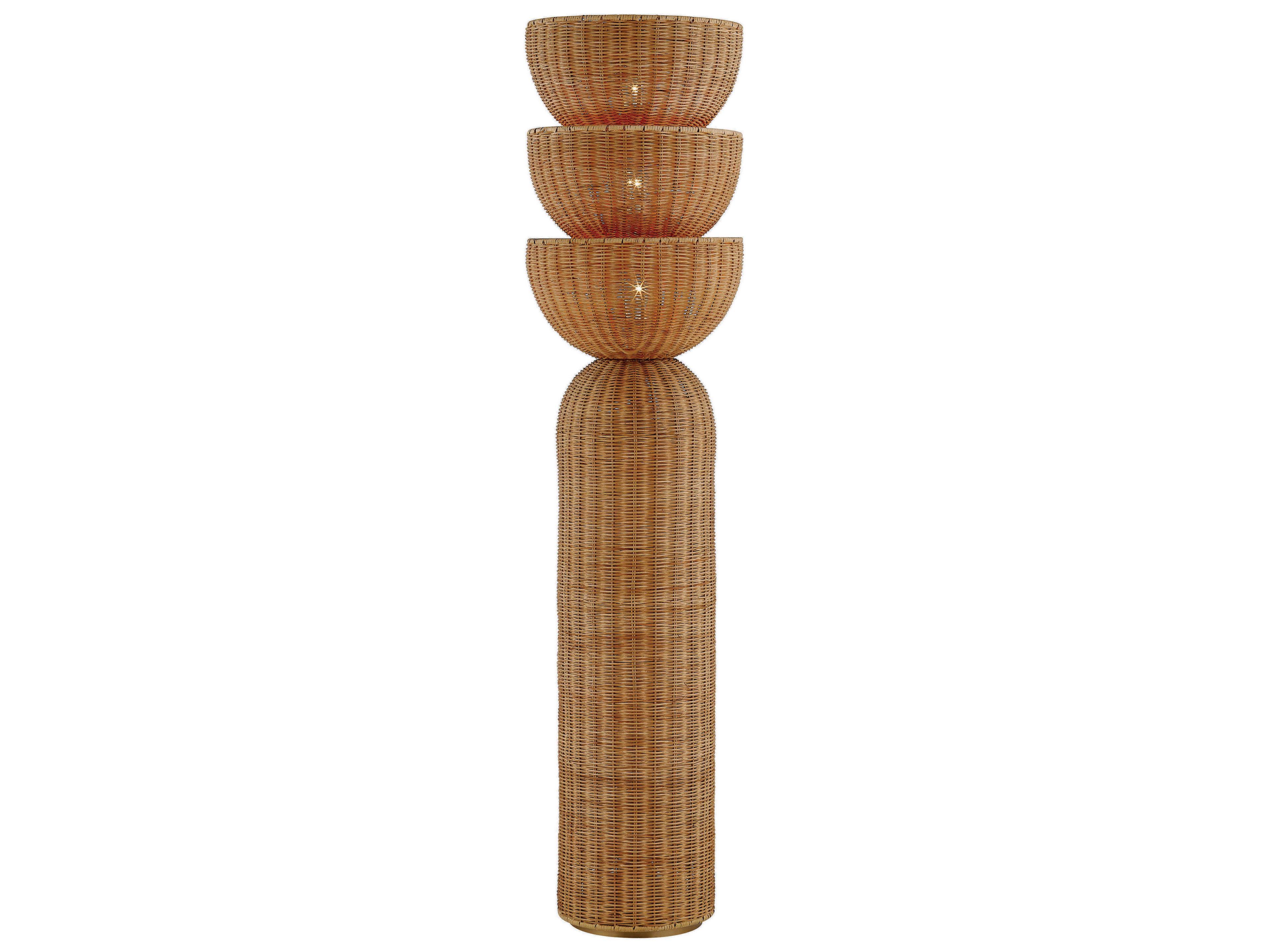 Troy Lighting Rian Patina Brass Natural Woven Light Wicker Floor Lamp