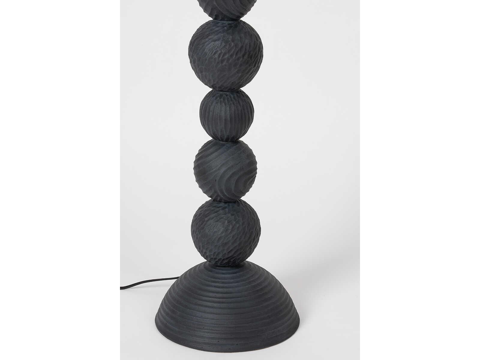 Troy Lighting Miela Forged Iron Ceramic Black Motif Off White Linen Floor Lamp