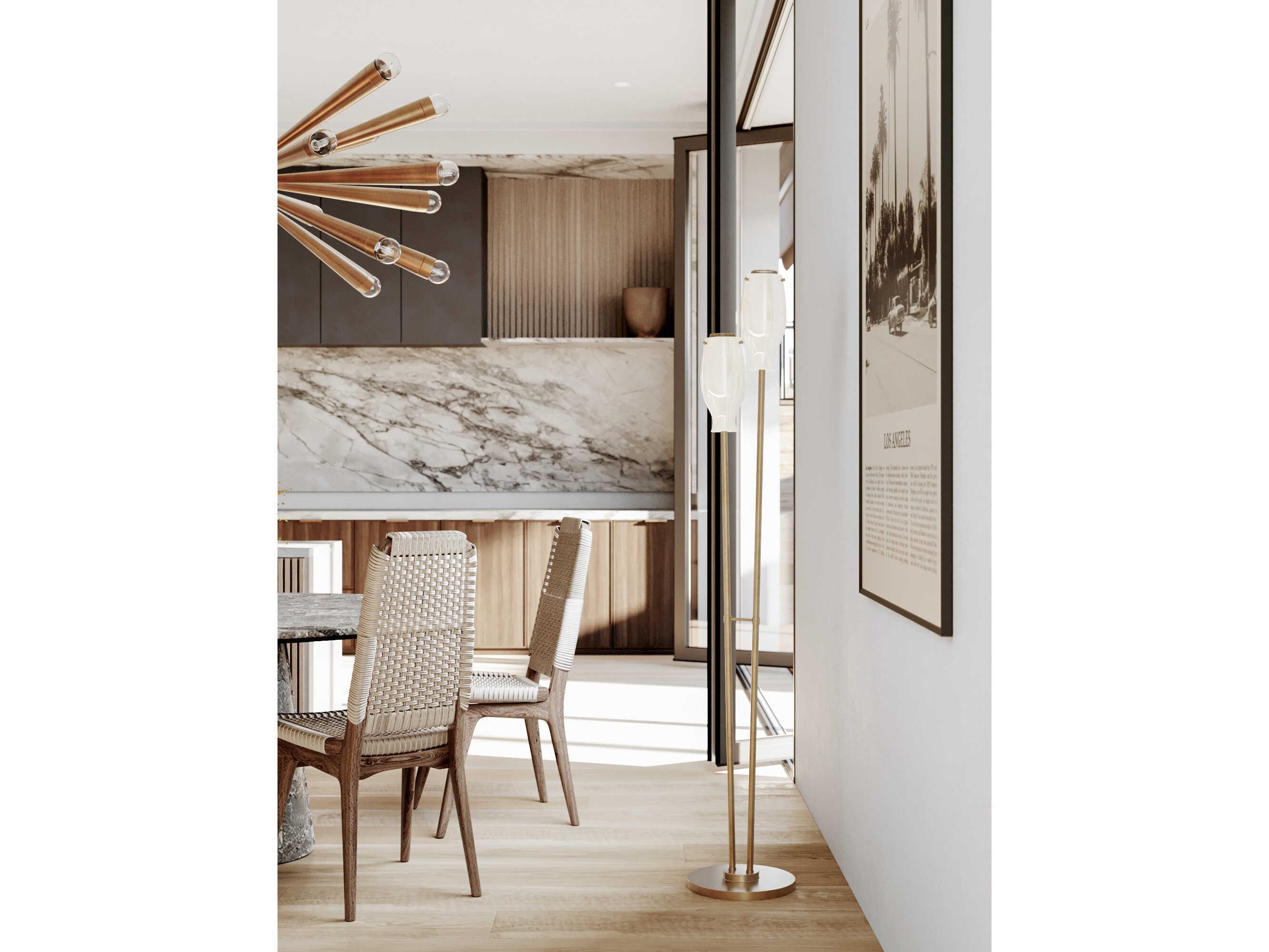 Troy Lighting Geyser Patina Brass Opal Glossy Glass Floor Lamp