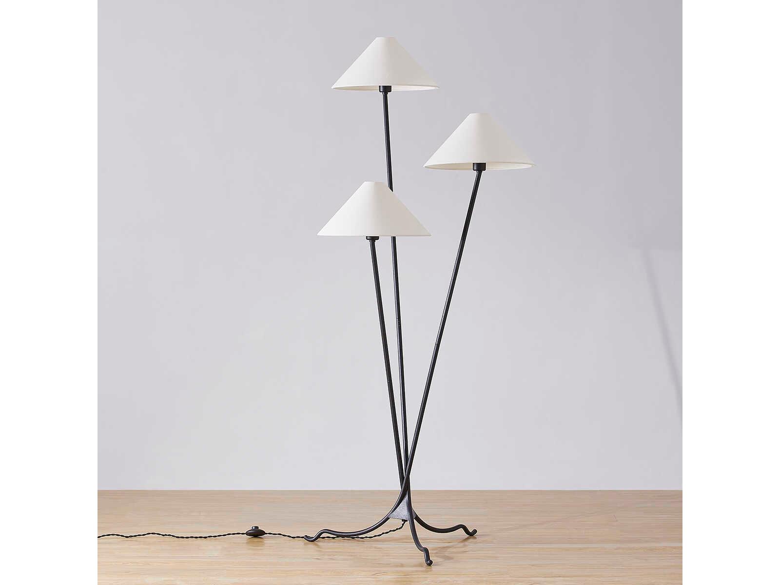 Troy Lighting Cedar Forged Iron Off White Linen Black Floor Lamp