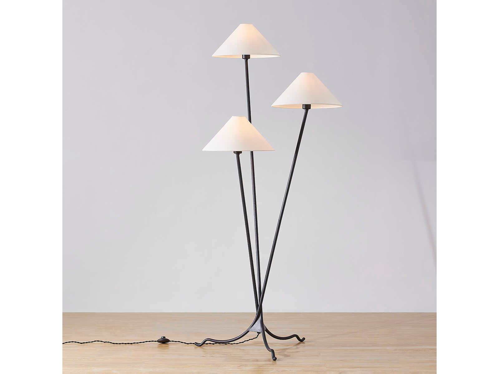 Troy Lighting Cedar Forged Iron Off White Linen Black Floor Lamp