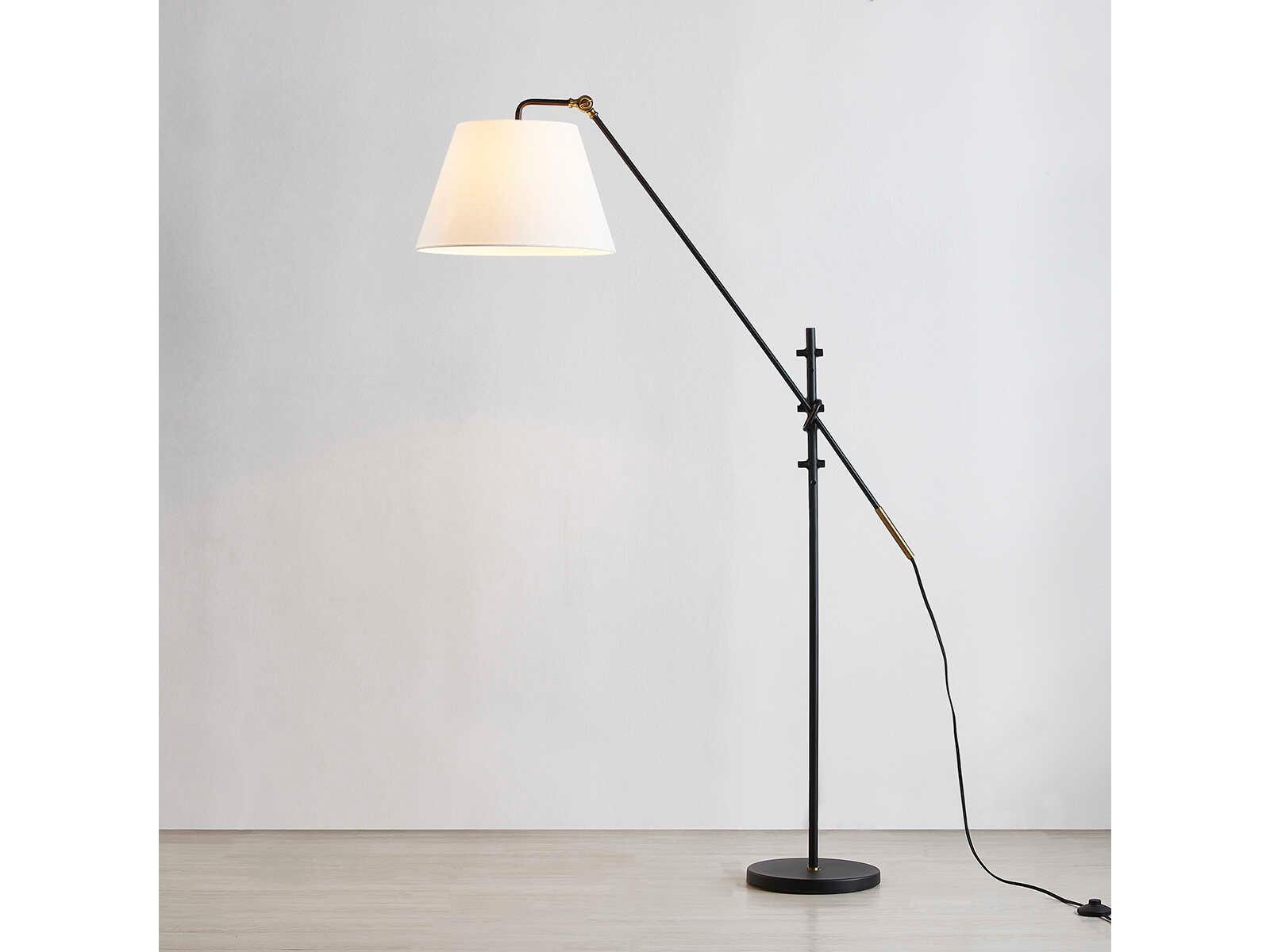 Troy Lighting Navin Patina Brass White Linen Black Floor Lamp