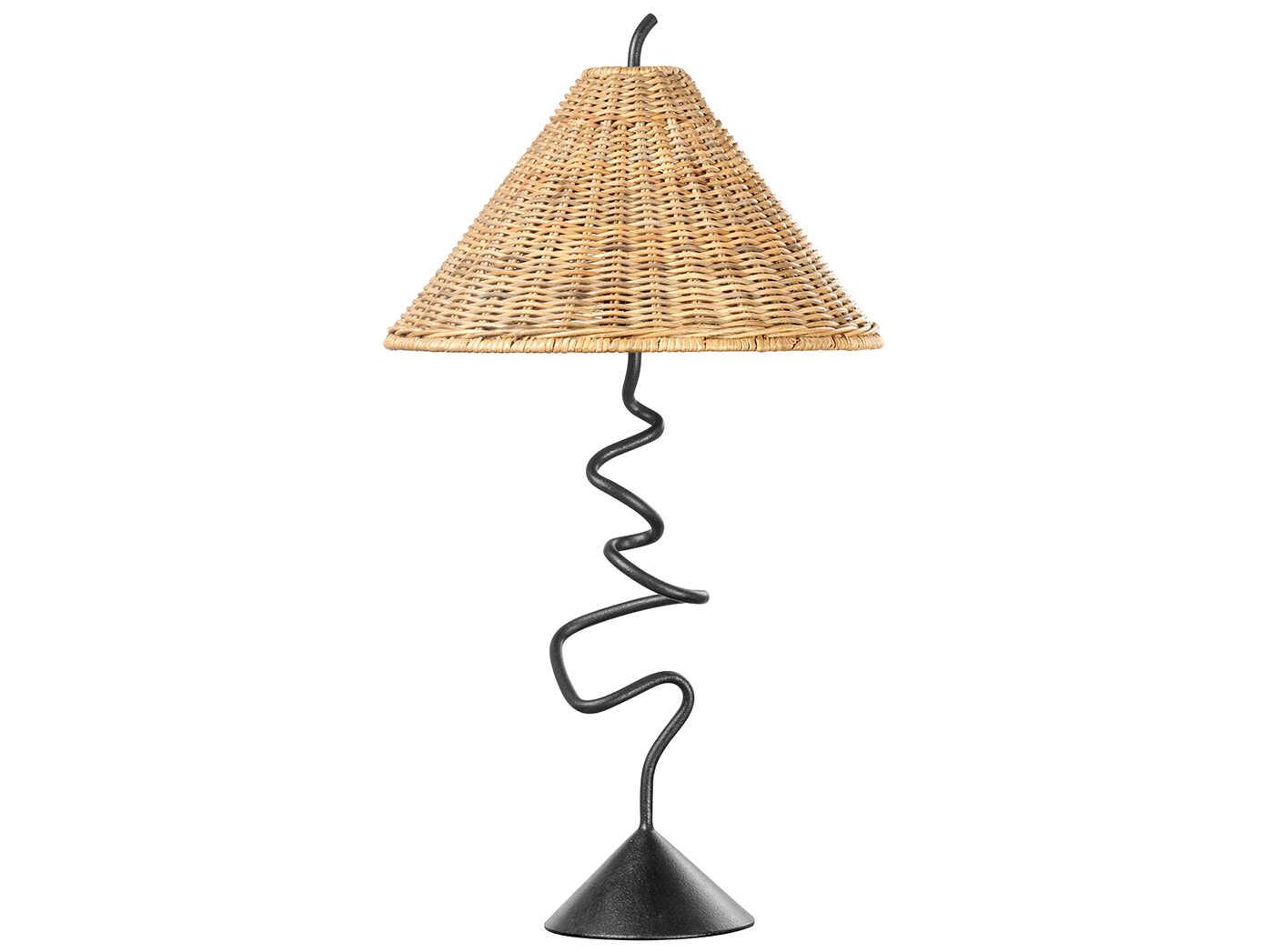 Troy Lighting Alaric Forged Iron Natural Rattan Black Buffet Lamp