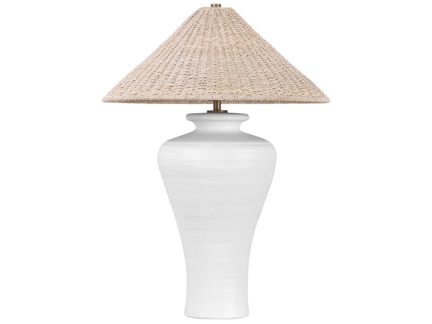 Troy Lighting Pezante Patina Brass Ceramic Loft White Bleached Abaca Buffet Lamp