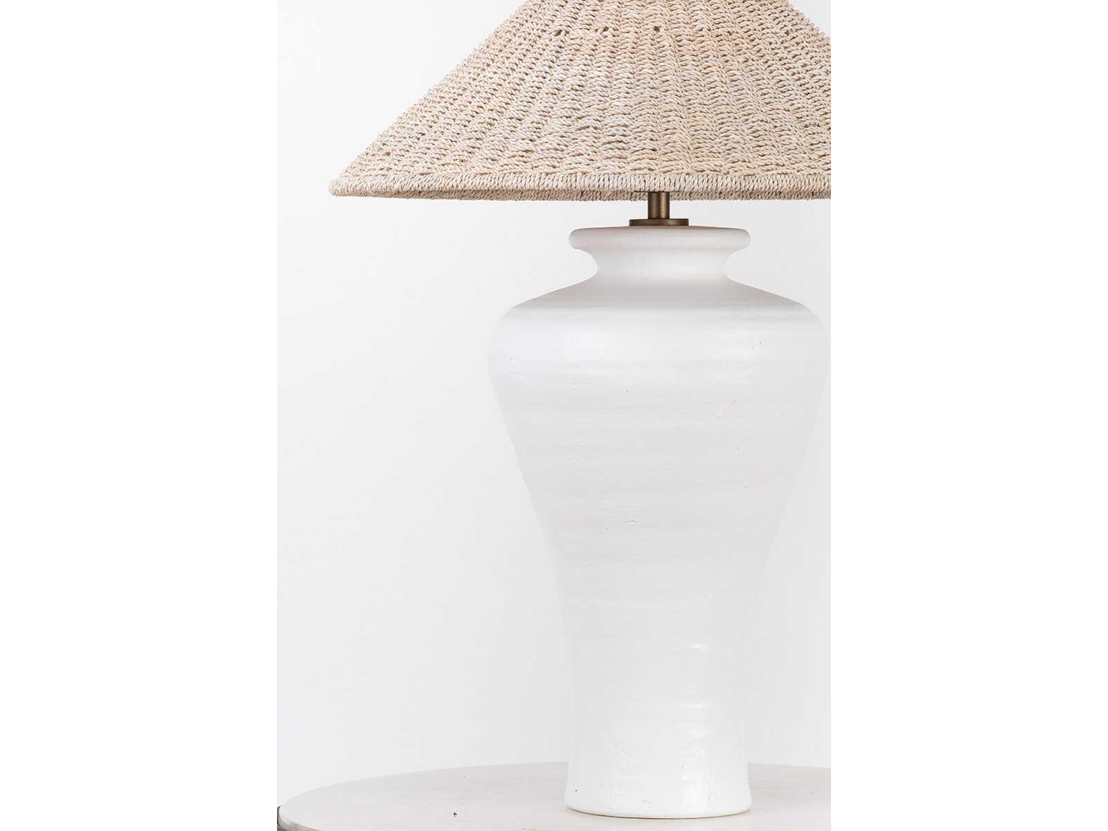 Troy Lighting Pezante Patina Brass Ceramic Loft White Bleached Abaca Buffet Lamp