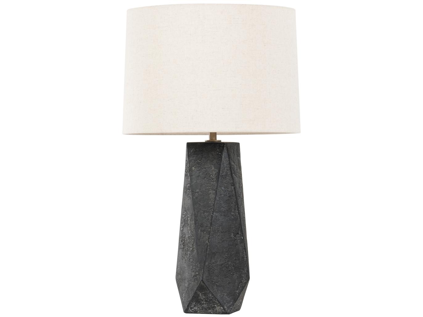 Troy Lighting Coronado Patina Brass Ceramic Ash Black Off White Linen Buffet Lamp