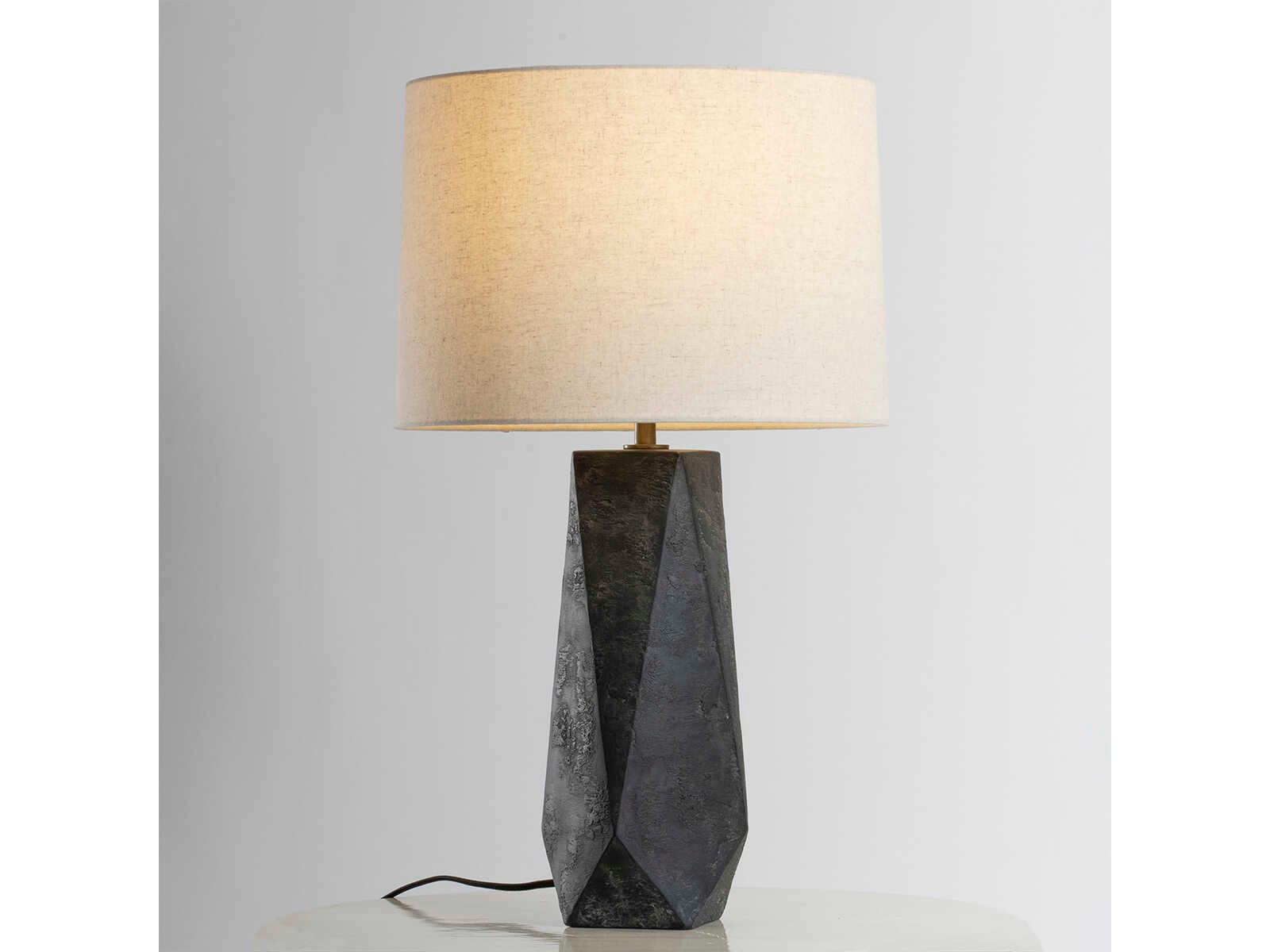 Troy Lighting Coronado Patina Brass Ceramic Ash Black Off White Linen Buffet Lamp