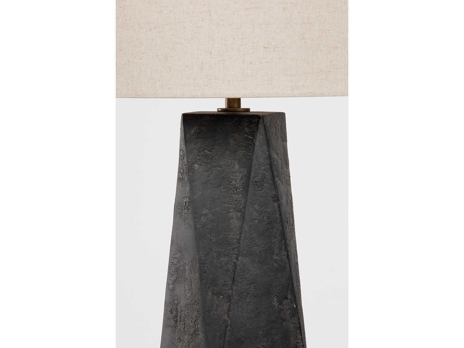 Troy Lighting Coronado Patina Brass Ceramic Ash Black Off White Linen Buffet Lamp