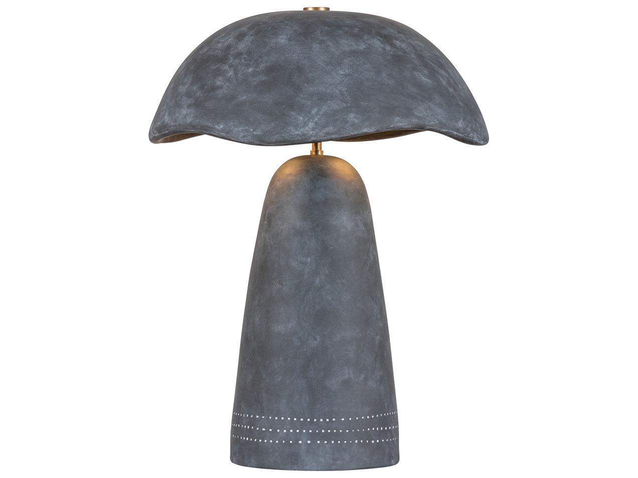 Troy Lighting Soloma Patina Brass Ceramic Artisan Ash Blue Table Lamp
