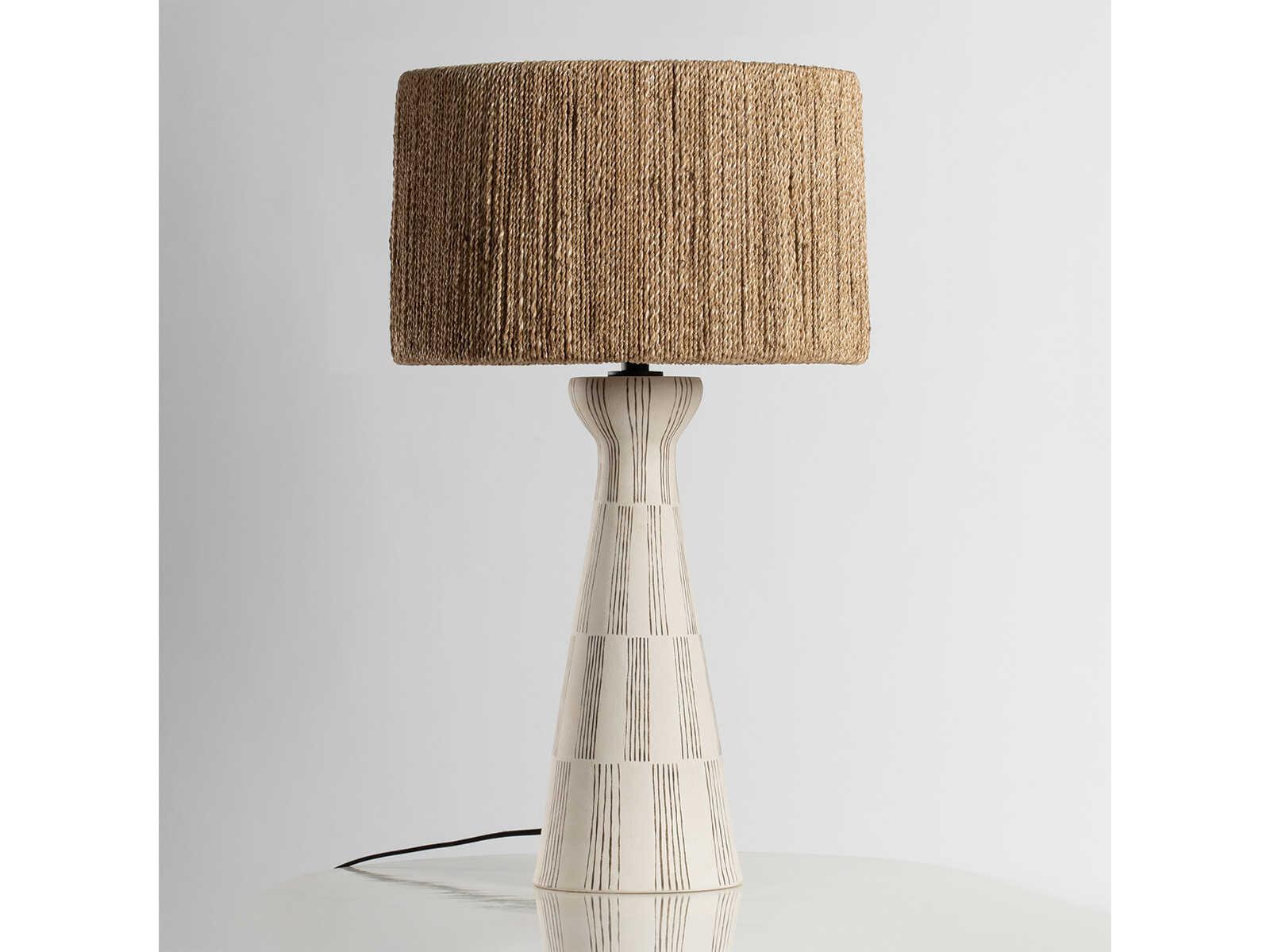 Troy Lighting Palma Patina Brass Ceramic Graphic White Natural String Silver Buffet Lamp