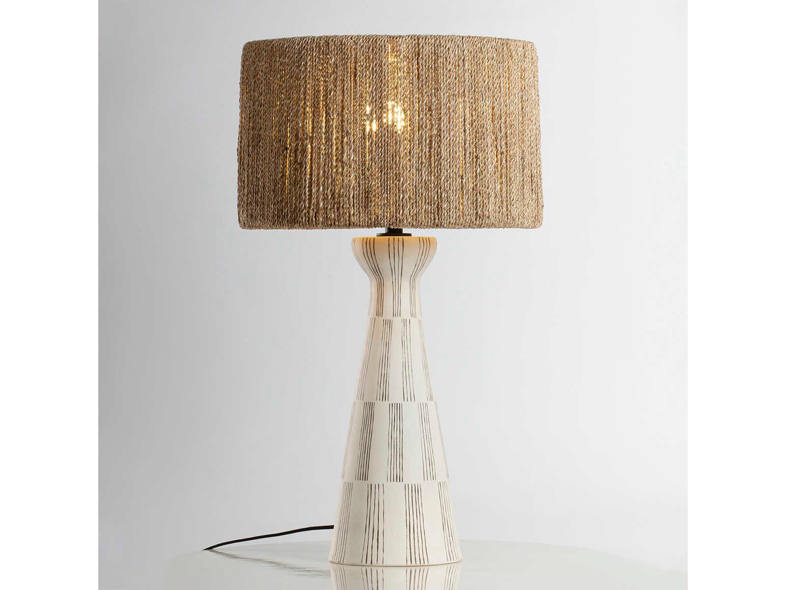 Troy Lighting Palma Patina Brass Ceramic Graphic White Natural String Silver Buffet Lamp